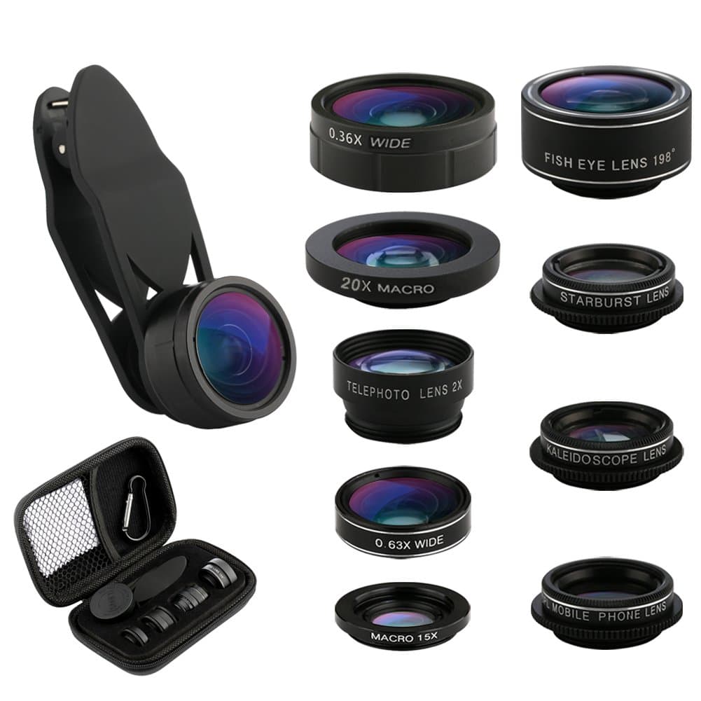Camera Lens Kit for iPhone Lens - Cell Phone Camera Clip Lens Attachment Kit for iPhone Samsung Android Smartphones (9 in 1)