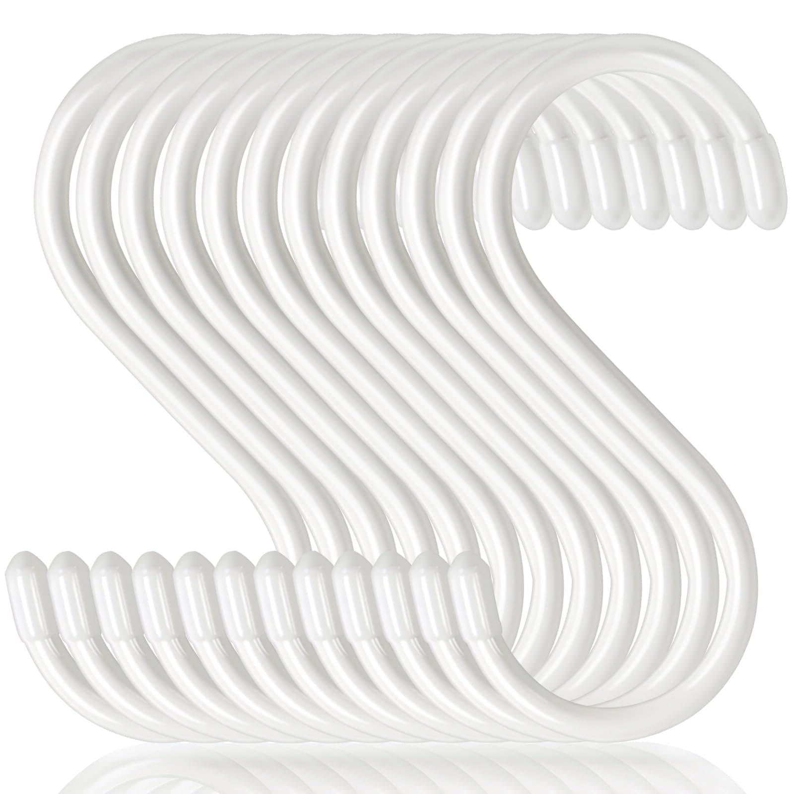 5 Inch S Hooks for Closet, Large S Hooks for Hanging Jeans, 12 Pack White Vinyl Coated S Hook, Non Slip Closet and Kitchen Heavy Duty S Hook for Hanging Plants, Jewelry, Pot, Pan, Cups