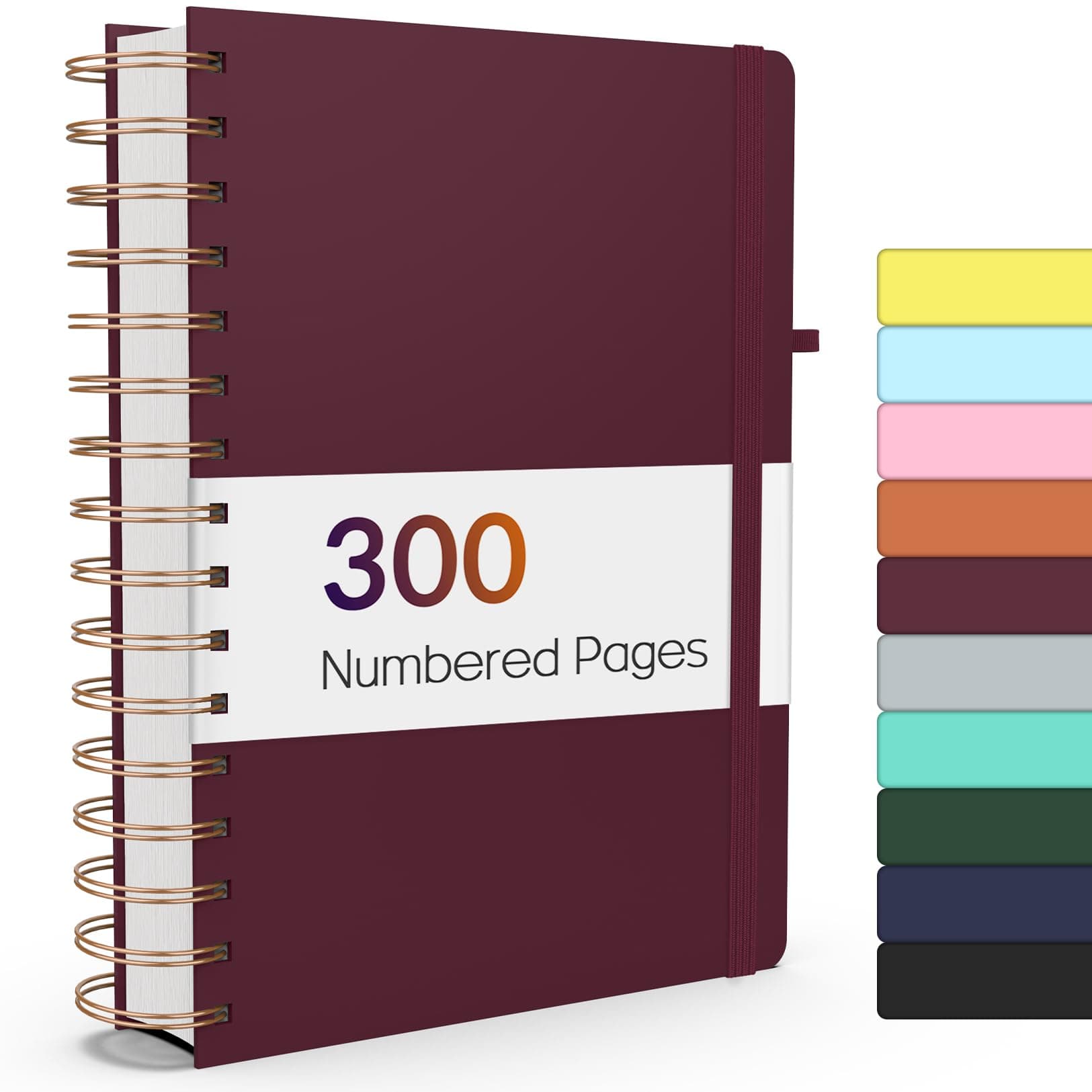 Forvencer Lined Spiral Journal Notebook with 300 Numbered Pages, A5 Thick Journals for Writing with 100GSM Paper, Hardcover Notebooks with Contents for Work, School, Women, Men, Burgundy