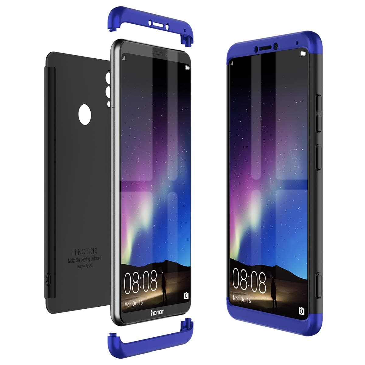 Winhoo for Huawei Honor Note 10 Case Hard Premium 3 in 1 Slim PC Cover Ultra-thin 360 Degree Full Body Protective Cover Backcover Elegant Shockproof Anti-scratch Bumper - Black + Blue