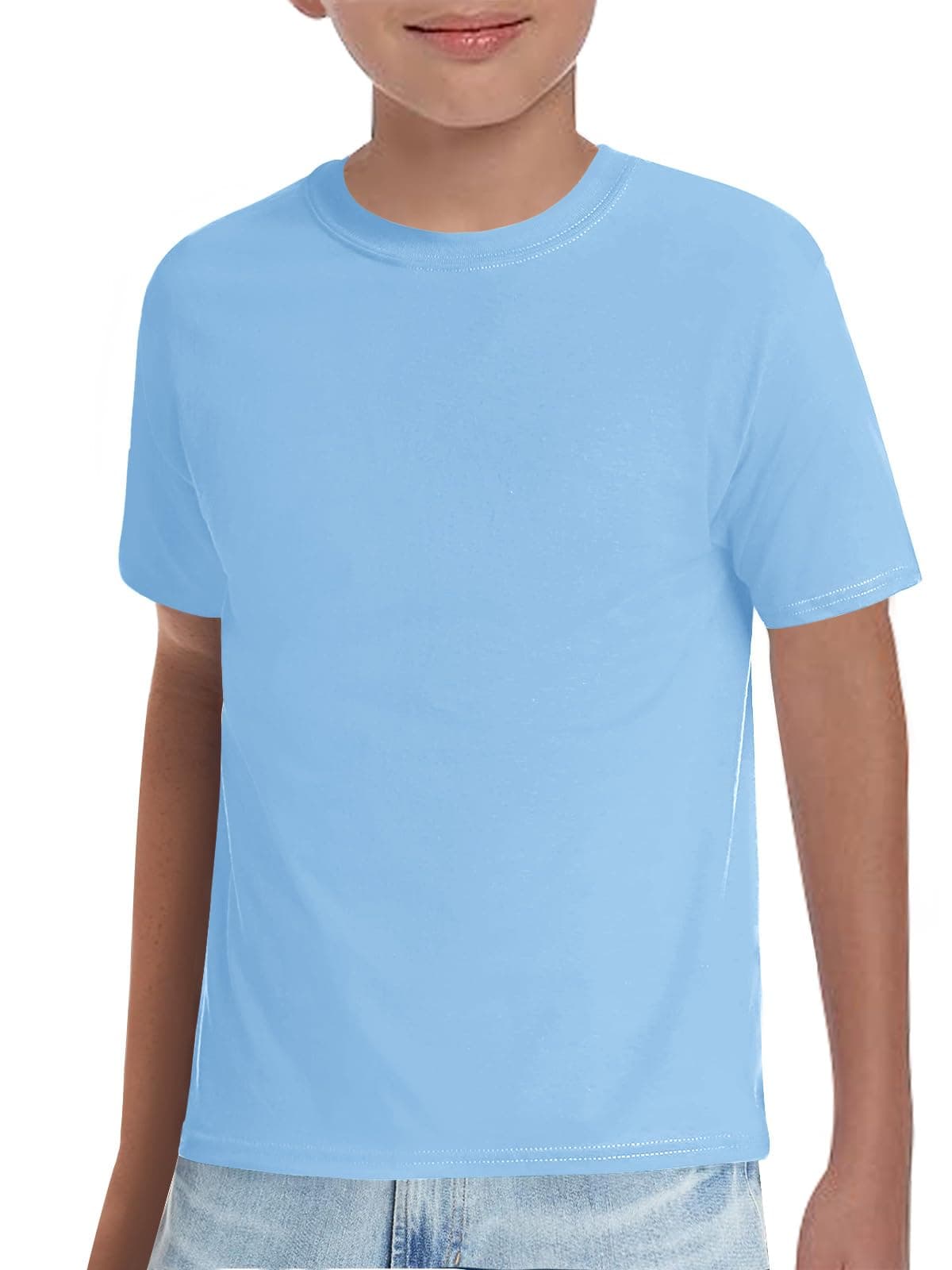 Haloumoning Boys T-Shirts Kids Short Sleeve Crewneck Solid Basic Tees Casual Tops 5-14 Years