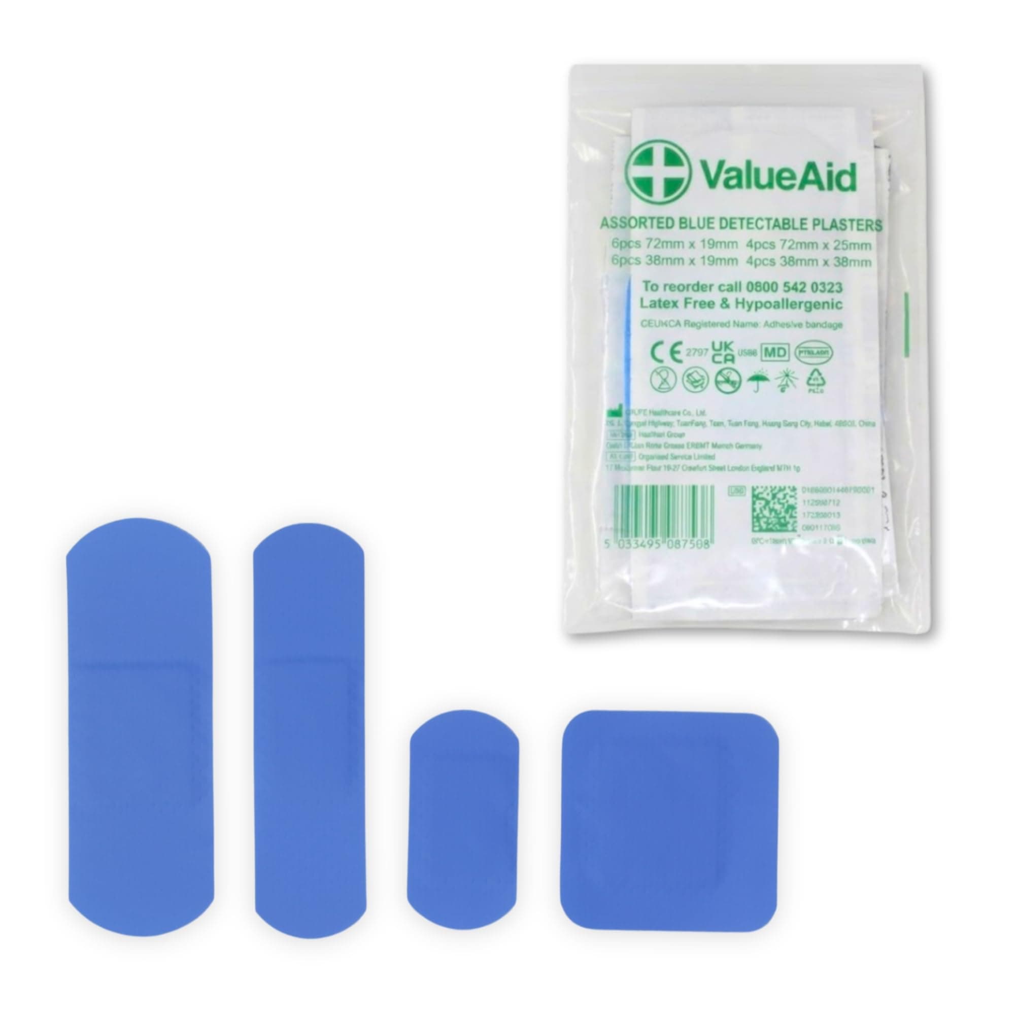 Assorted Blue Detectable Plasters - Pack of 20