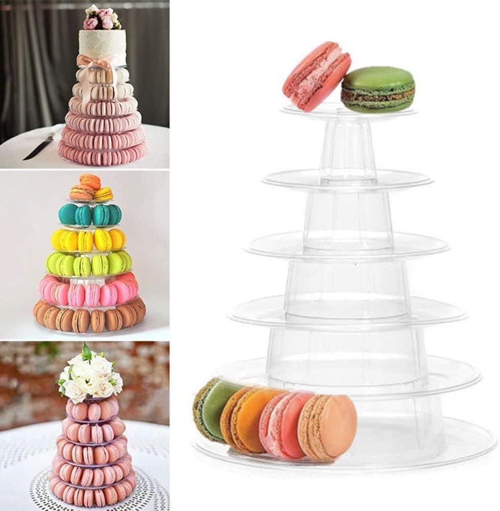 Macaron Tower Display Stand, Clear Round Macaron Tower Tray Macaron Display Shelf Rack and Plastic Cake Dessert Stand for Christmas Wedding Birthday Party Decor (6 Tier)