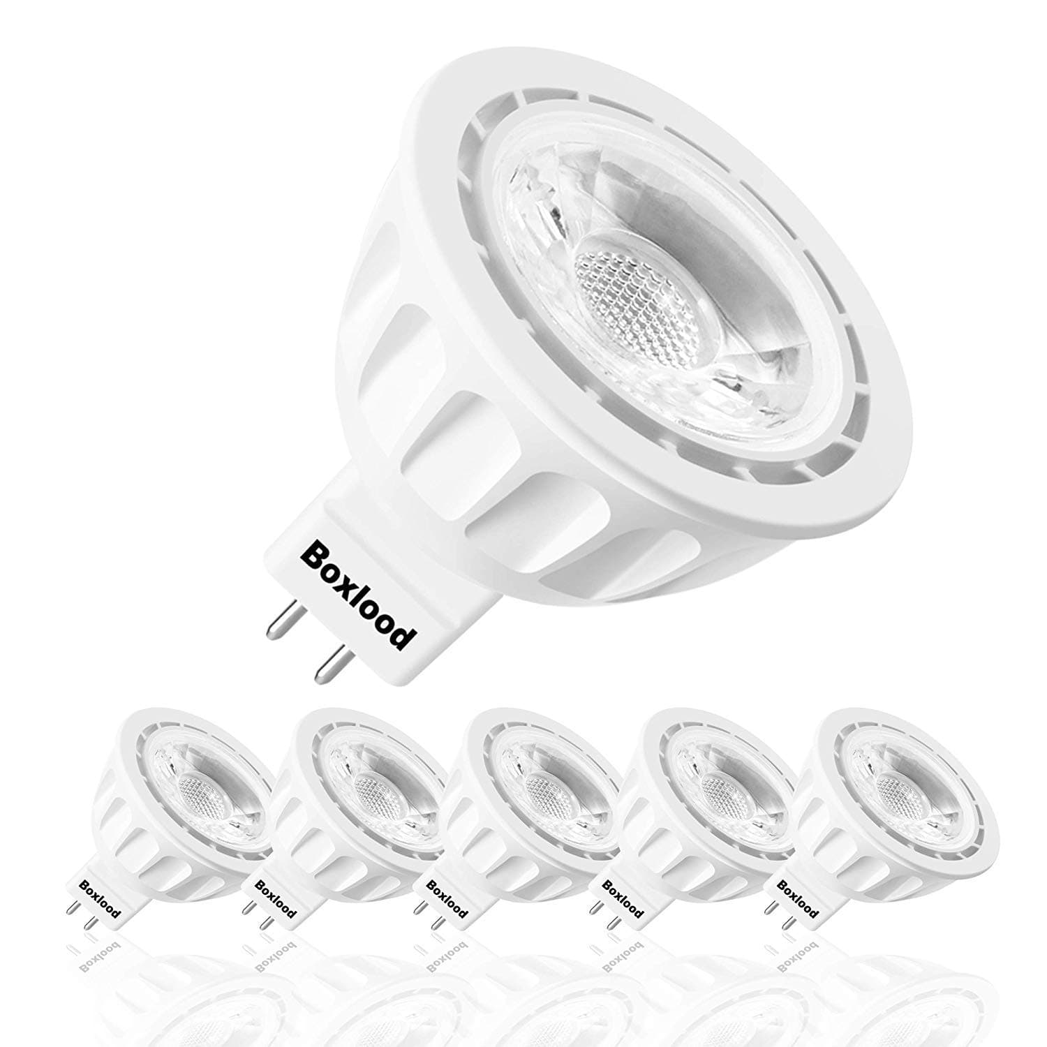6 Pack MR16 LED Light Bulb Non Dimmable, 90% Energy Saving, 6000K Cool White, 40 Degree, AC/DC 12V, 5 Watts, 50W Halogen Bulb Equivalent, GU5.3 Base, by Boxlood