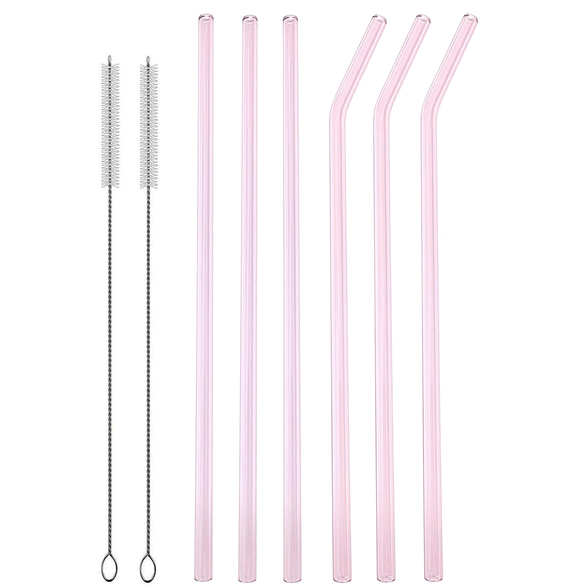 12.5 Inch Extra Long Glass Straws, 8mm Outer Diameter Reusable Pink Glass Straws for 40oz Tall Tumblers Pack of 6, with Cleaning Brushes