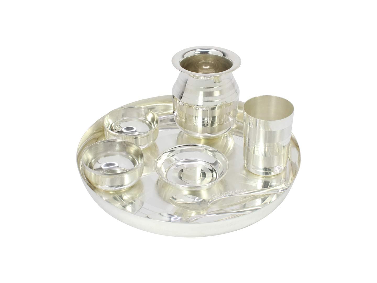 GoldGiftIdeas 12 Inch Silver Plated Dinner Set for Home, Dinnerware Set for Kitchen with Marwari Lota, Silver Dinner Thali Set, Buffet Dinner Set, Occasional Gift