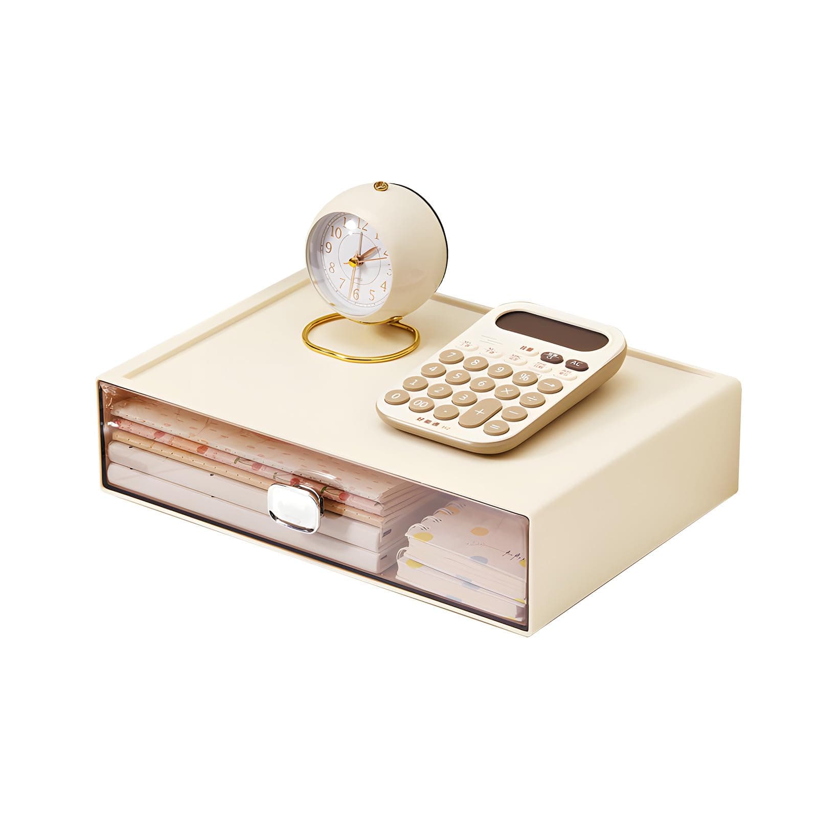 Spacious Desktop Storage Box, 1 Large Storage Drawer, Stackable Office Desk Drawer Organizer and Accessories, Printer Paper Organizer, Cream Plastic Drawers for Workspace & Home