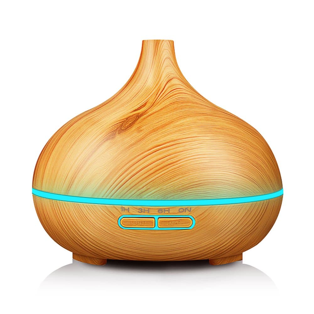 NEWKBO 500ml Essential Oil Diffuser Humidifiers Ultrasonic Aroma Aromatherapy Diffusers with Waterless Automatically Shut-Off,7 Changeable Colored LED Lights Light Wood