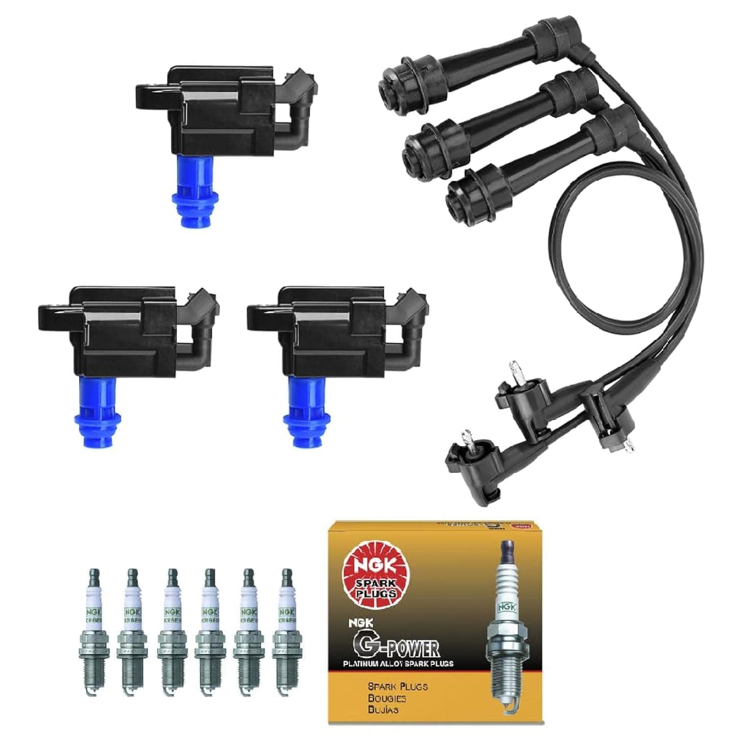 UF228 Ignition Coil Pack & NGK G-Power Platinum Spark Plug + Wire Set Compatible with Lexus IS300 GS300 Toyota Supra L6 3.0 1998 2001 2002 2003 2004 2005 98 01 02 03 04 05