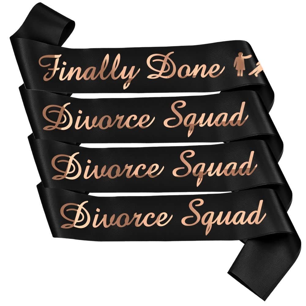 Finally Done and Just Divorced Squad Sash (4 pc) Black Divorced Party Supplies Decorations for Finally Divorced, Newly Unwed, Single Women, Funny Divorce, Break Up Gift - Party Sash