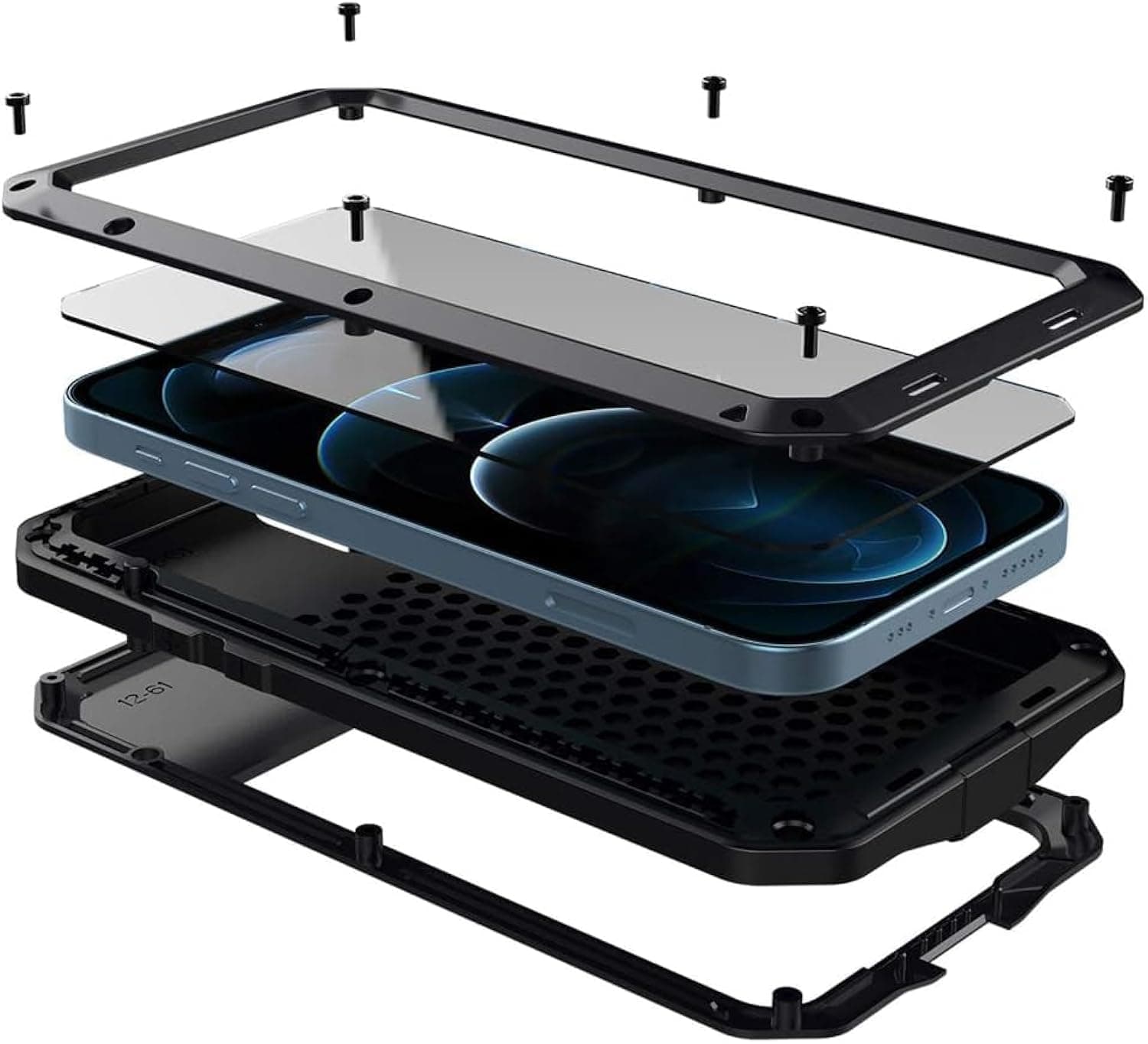 Marrkey for iPhone 12 Pro Max Case,360 Full Body Protective Cover Heavy Duty Shockproof Tough Armour Aluminum Metal Case with Silicone Built-in Screen Protector for iPhone 12 Pro Max 6.7" - Black