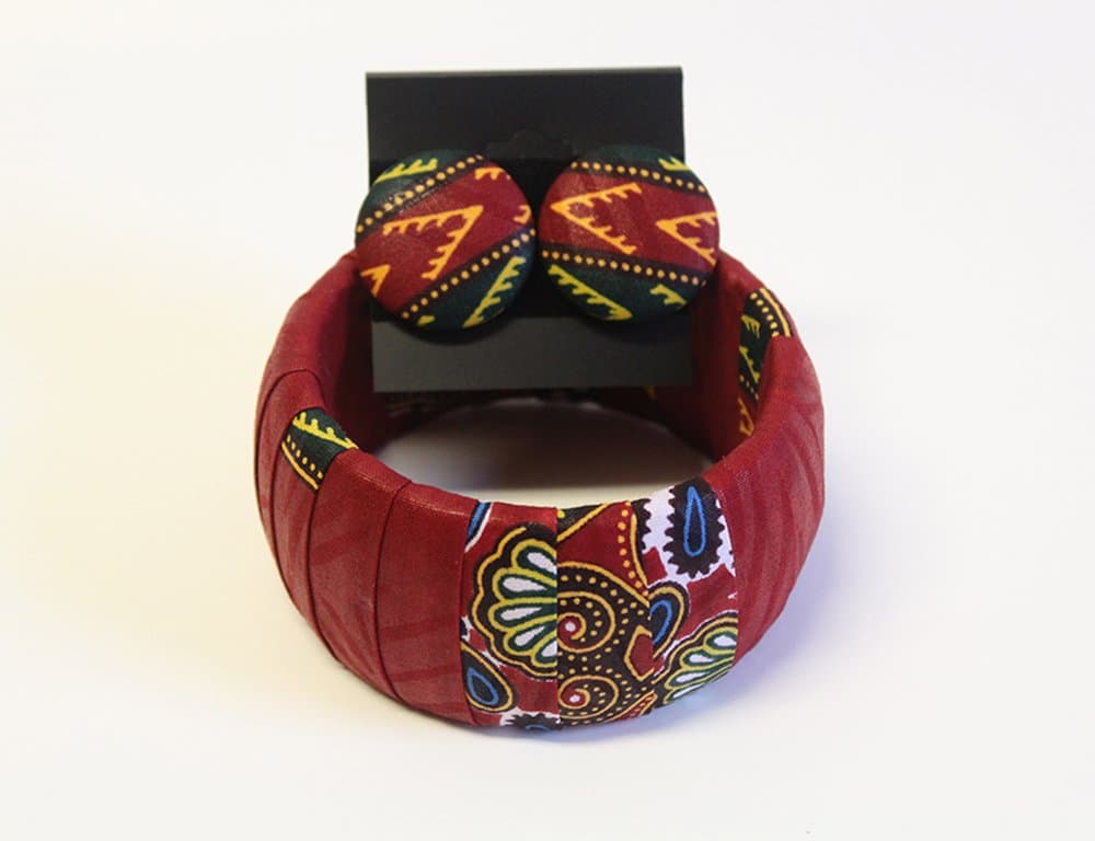 Dark Red Dashiki Jewelry Set Dashiki Bangle Dashiki Stud Earrings Afrocentric Dashiki Jewelry Set African Stud Earrings Dashiki Ankara Jewelry Orange African Dashiki Afrocentric Stud earrings