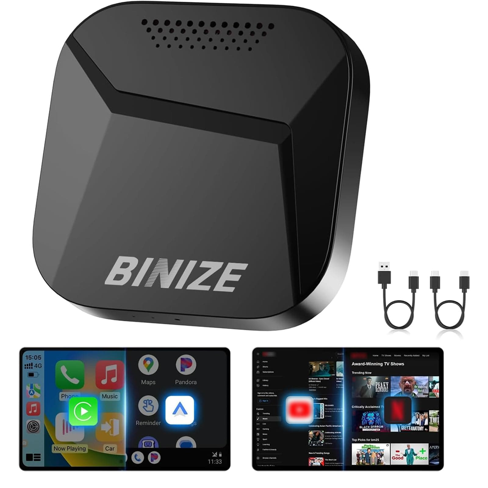 Binize Carplay Ai Box Android 13 Compatible with Wireless Carplay Wireless Android Auto AI Box Carplay Video Apps 4+64G Only Support Cars with OEM Wired CarPlay/Android Auto
