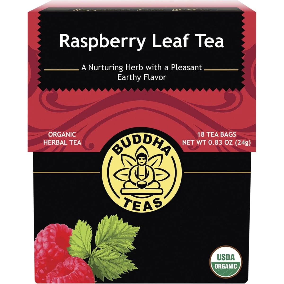 Organic Raspberry Leaf Tea-Kosher, Caffeine-Free, GMO-Free -18 Bleach Free Tea Bags