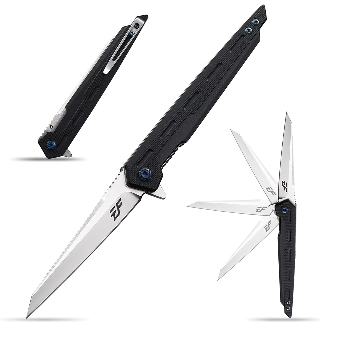 Eafengrow EF948 Folding Knife D2 Steel Blade + G10 Handle camping Knife Outdoor EDC Tool Knives (Black)