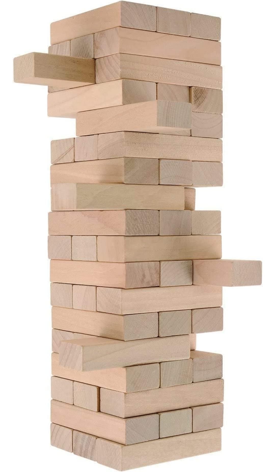 Tumbling Tower, Plain Pine Wood Block Stacking Game, Challenging Maths Classic Board Game (Brown) - 30 Pieces,For 4+ Years