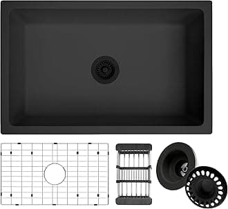 MONSINTA 30 Inch Undermount Kitchen Sink, 30" x 19" x 9" Matte Black Kitchen Sink, 30 x 19 Large and Deep Granite Composite Single Bowl Kitchens Sinks With Accessories