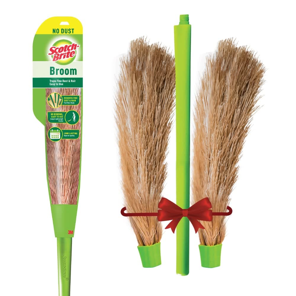 Scotch-Brite Combo | No-Dust Broom, Long Handle, Easy Floor Cleaning (Multi-Use) | 1 Additional Refill Head