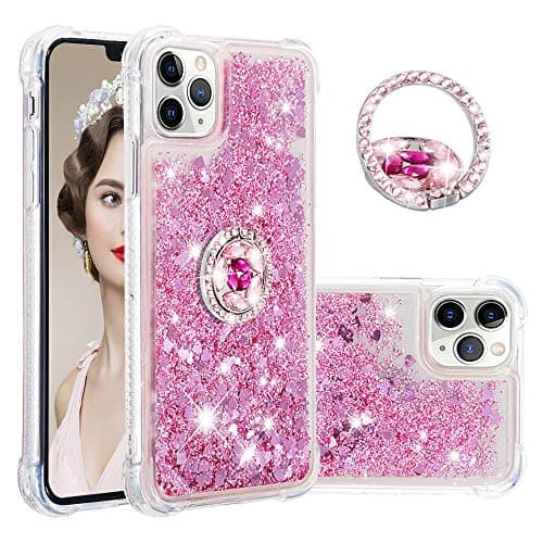 iPhone 11 Pro Max Case, DOOGE Luxury Diamond Glitter Bling Crystal Case for Women Girls Full-Body Protective Bumper Case with Built-in Finger Ring Kickstand Holder for Apple iPhone 11 Pro Max 6.5inch