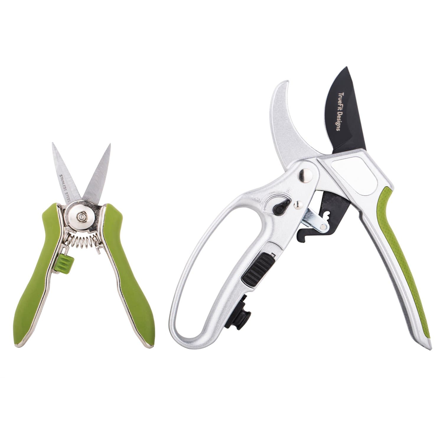 Ratchet Pruning Shears and Pruning Snips Set, Switch Ratcheting Shears to Single Cut Mode Pruner, Heavy Duty SK-5 Blade, Ergonomic Handles