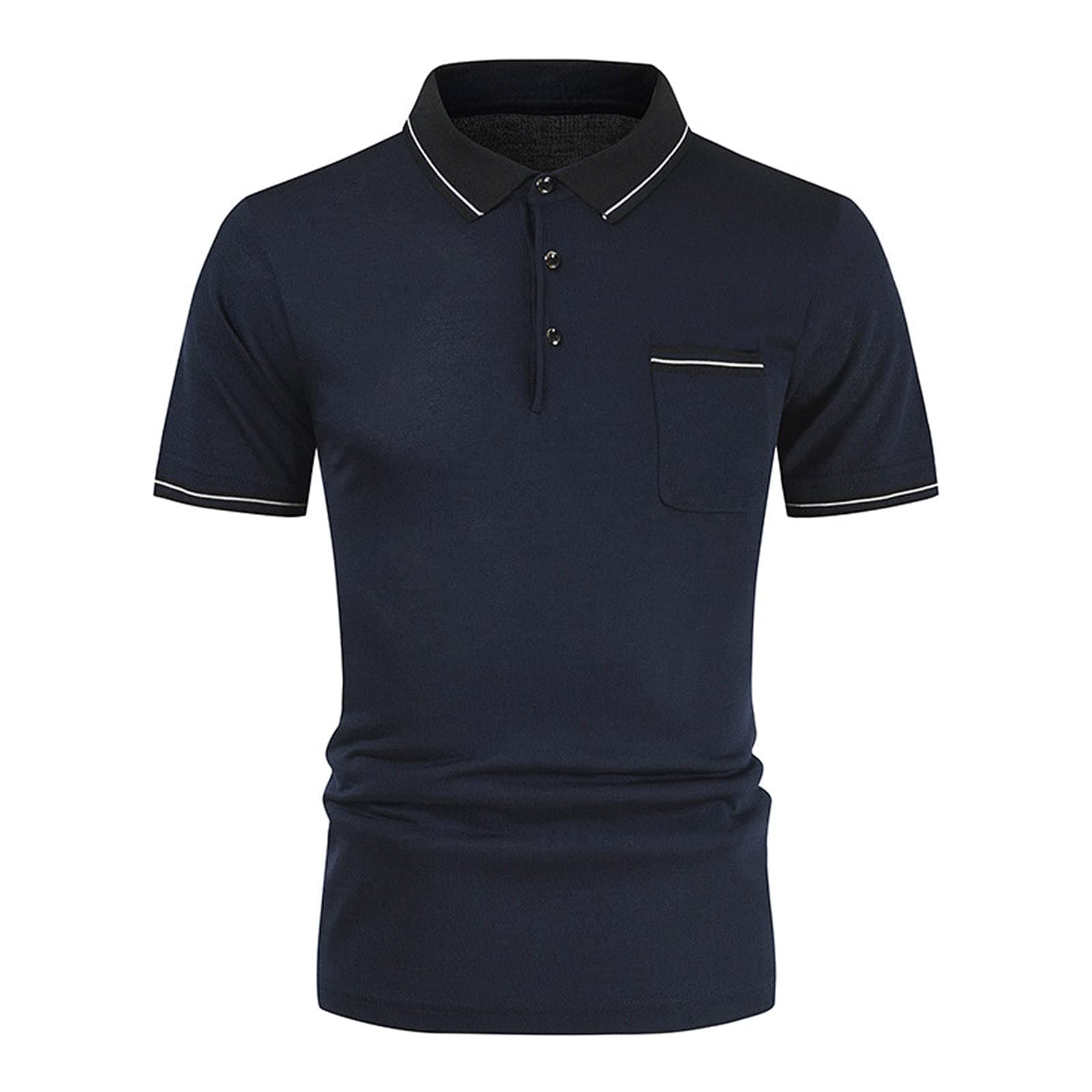 FUNEY Polo Shirts for Men Short-Sleeve Striped Patchwork Button Golf Polo Shirt Casual Summer Henley Shirts Jersey Pocket Black 02 X-Large