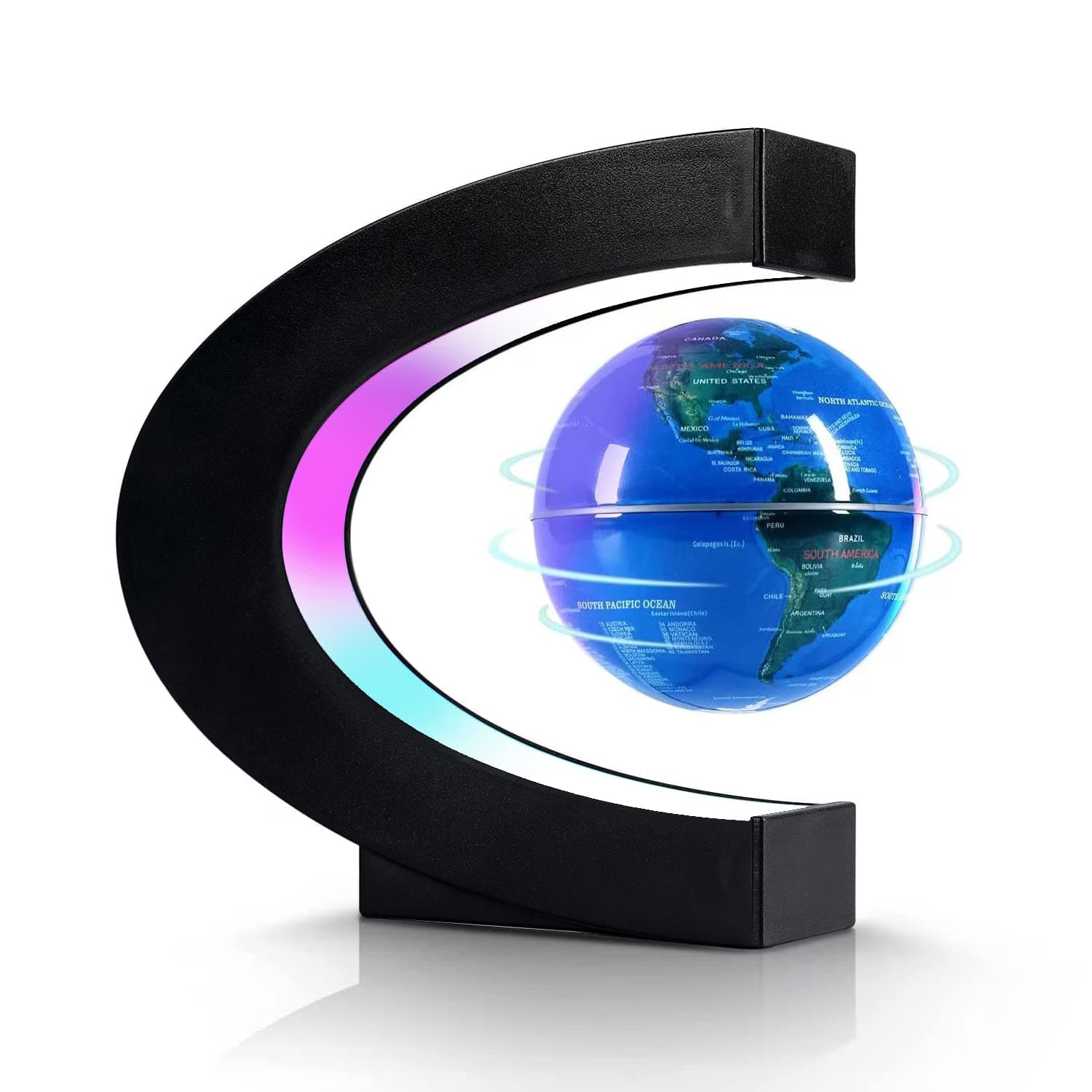 Flagest Magnetic Levitation Floating Globe, Levitating C Shape Globe with LED Lights for Education Home Office Desk Bookshelf Decor, Holiday Anniversary Creative Gift(3.3 Inches)