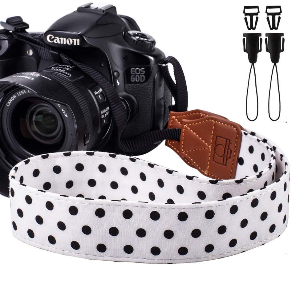 Bailsy Camera Strap Vintage Universal Cute Dot Shoulder Neck Belt Strap for All DSLR Camera Nikon Canon Sony Olympus Samsung Pentax Fujifilm,White.