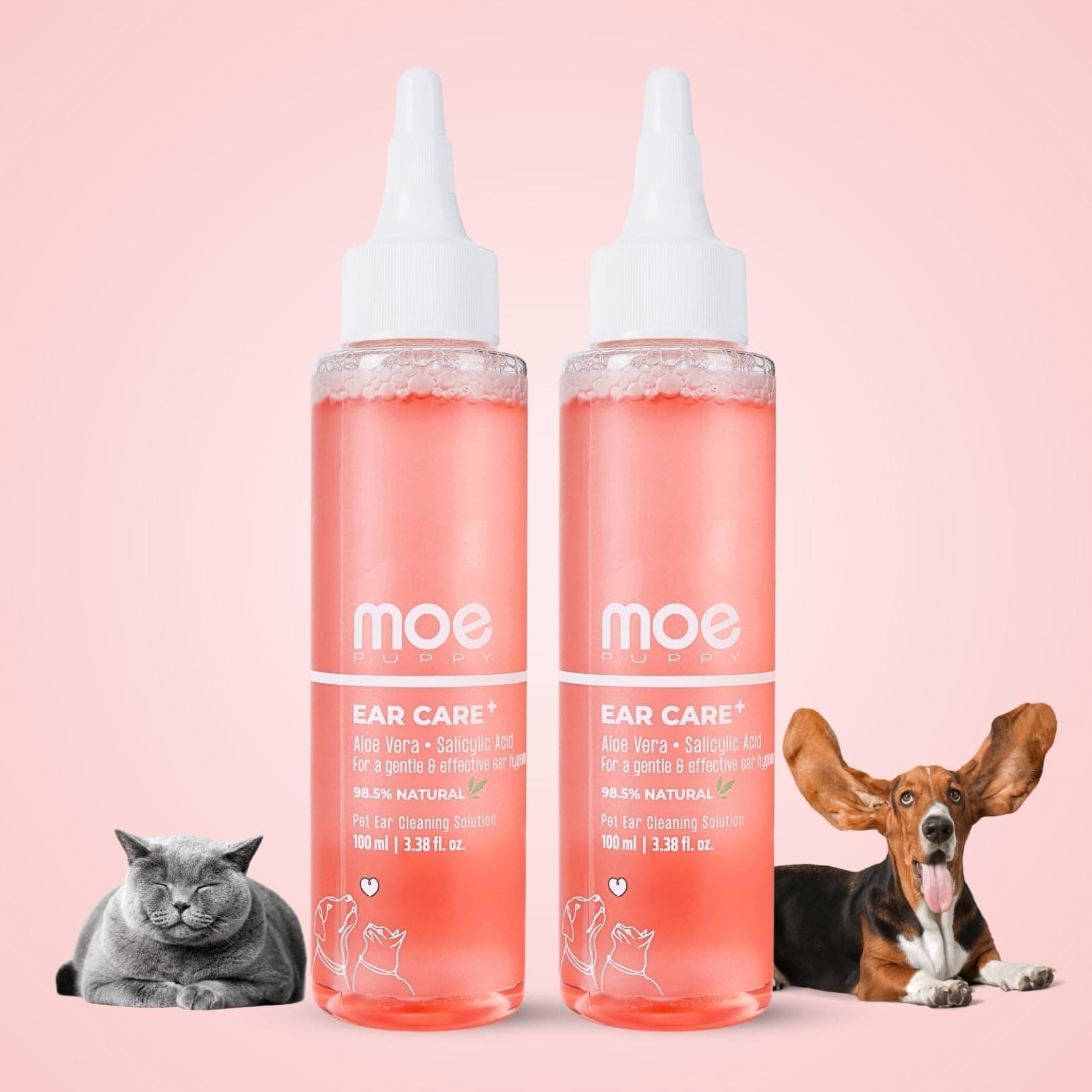 Moe Ear Care Plus Ear Cleaning Solution for Pets| for Dogs and Cats (Pack of 2, Pink)