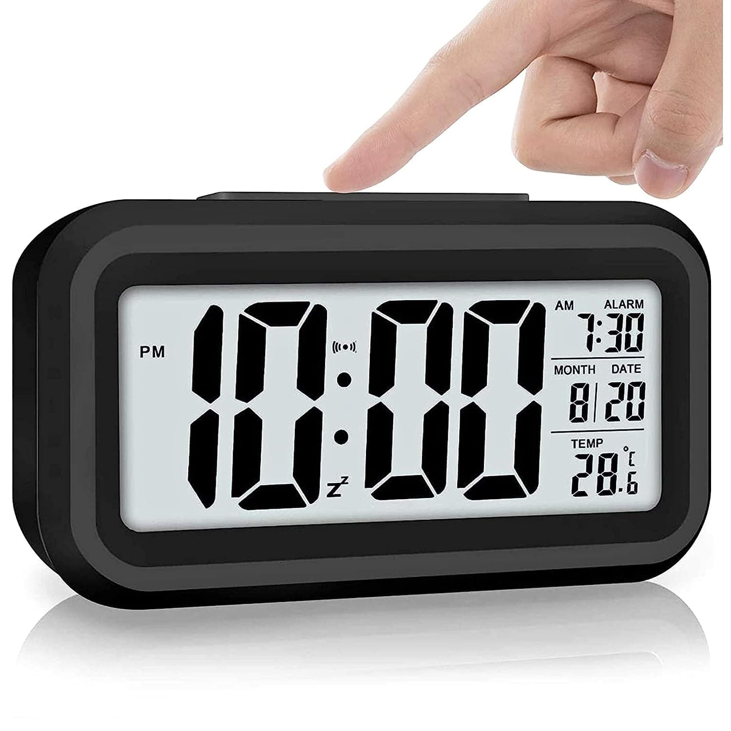 Table Clock for Home Bedroom with Smart Automatic Sensor Backlight Black Alarm Clock with Night LCD Display Battery Operated Desk Small Clock, Office Desk Smart Digital Clock (1Pcs)(Black)