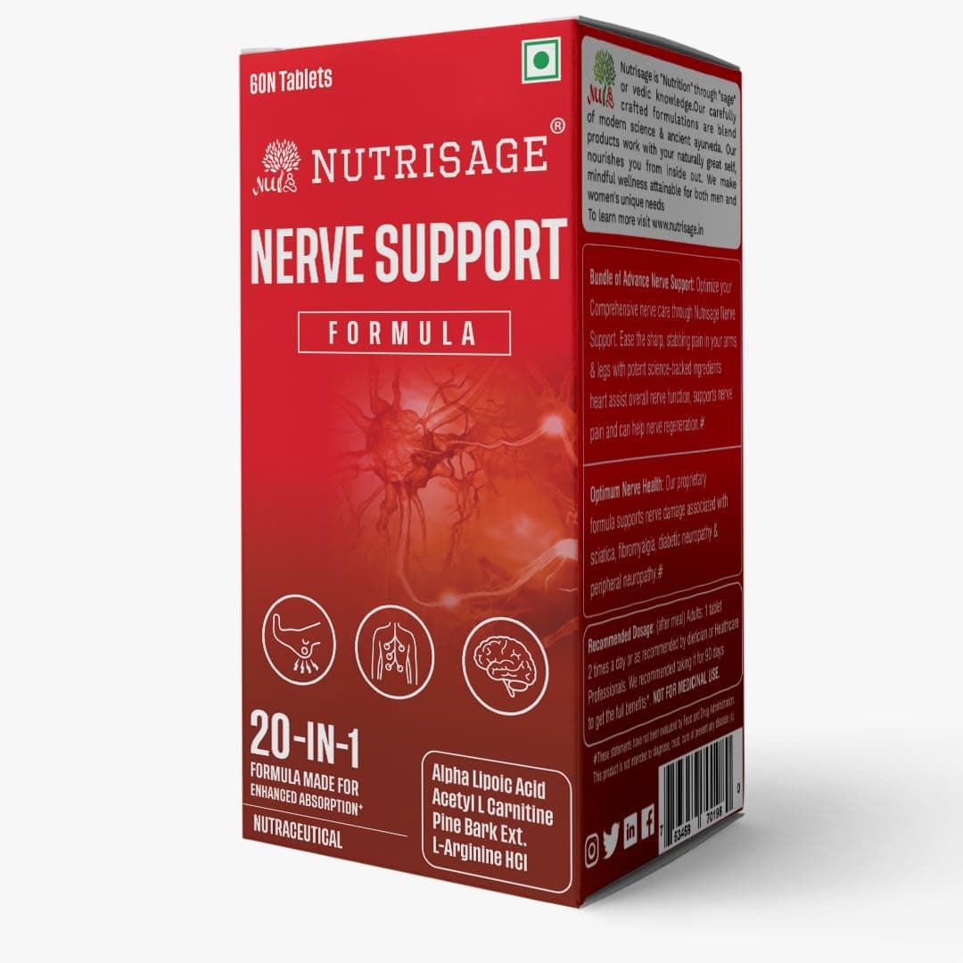 - Nerve Support Formula- Neuropathy Support Supplement, with 600 mg Alpha Lipoic Acid, Pine Bark, L-Carnitine, Magnesium & Potent Herbs, Non-GMO Nerve Support, 60 tab-1mth course (1)