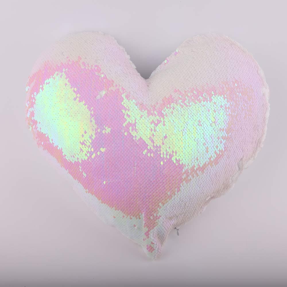 CALCA 10pcs Heart Shape Sublimation Blank Reversible Sequin Magic Swipe Pillow Case Throw Pillow Covers Decorative Mermaid Pillowcase (Pink)