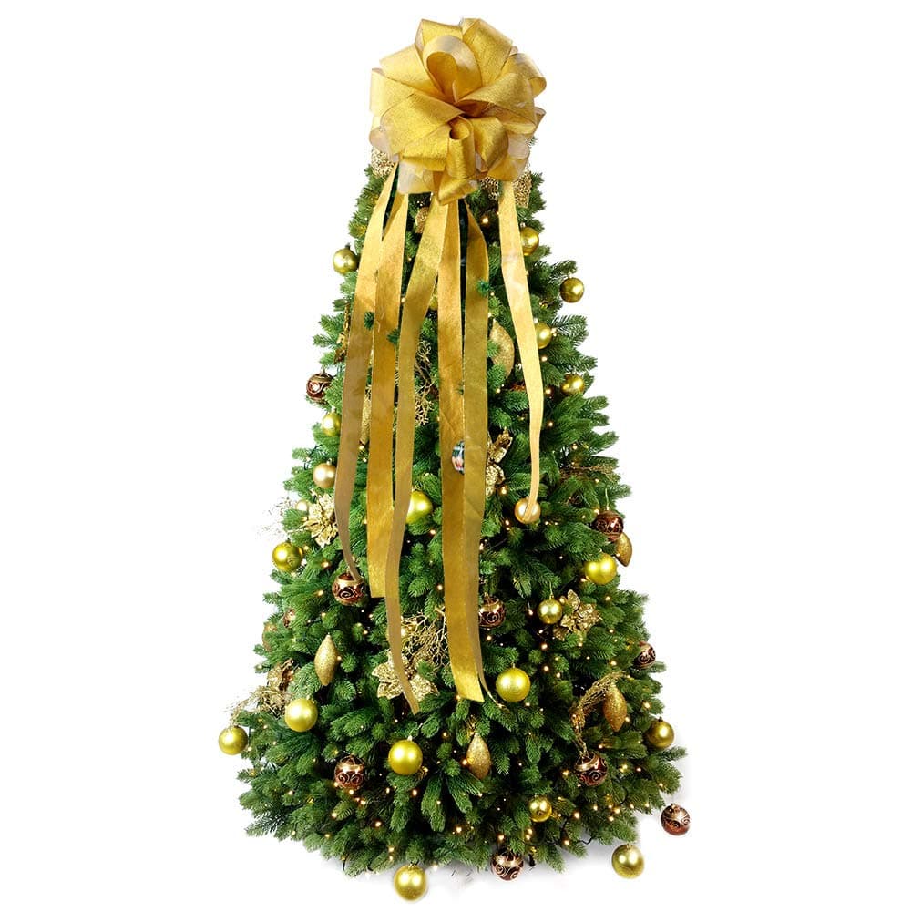 Christmas Tree Bow Topper Large DIY Christmas Tree Topper with Streamer Gold Edge, Christmas Wreath Bow for Christmas Decoration (Gold)
