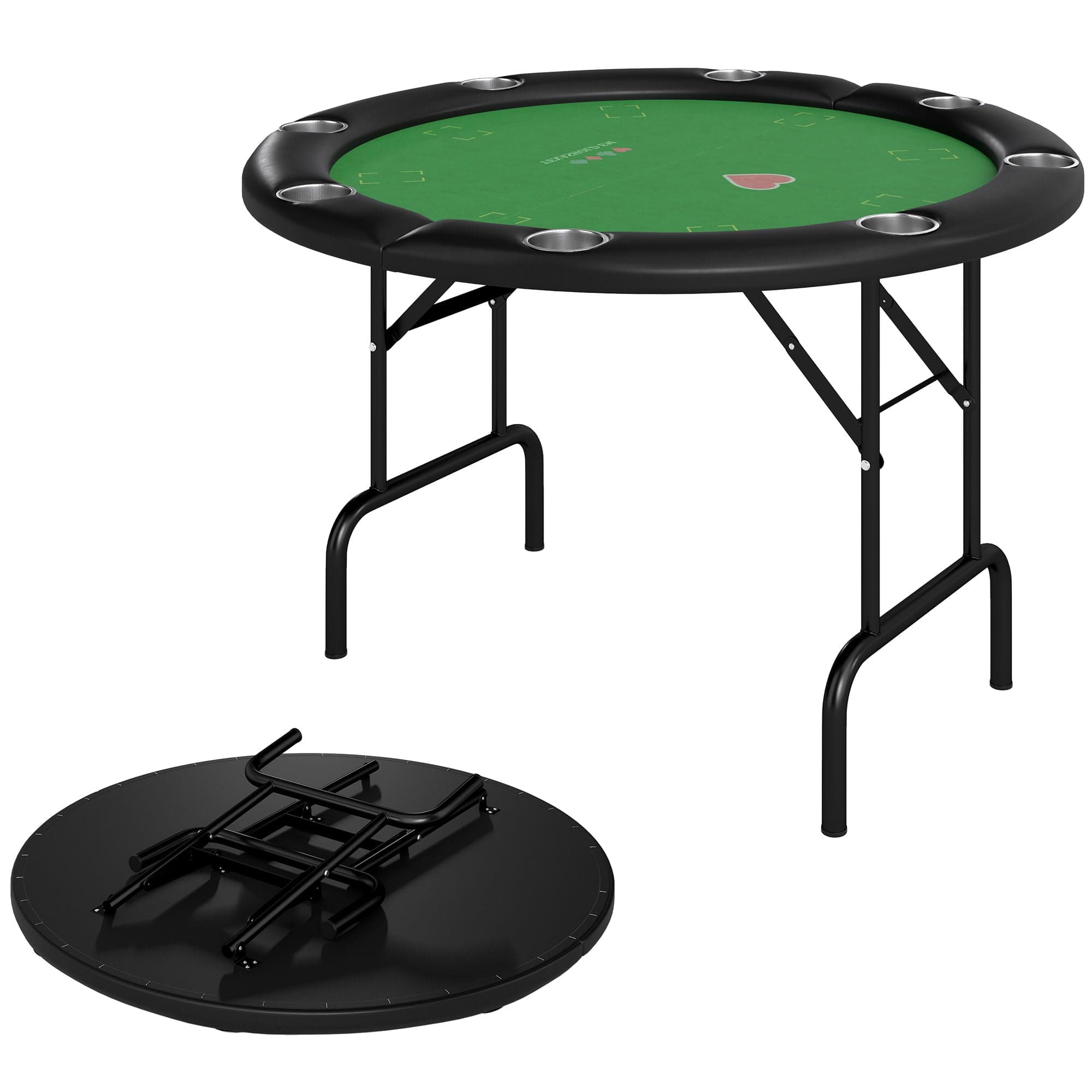 Soozier Poker Table Foldable 47" Round Casino Folding Game Table for 8 Players with Cup Holders, Green