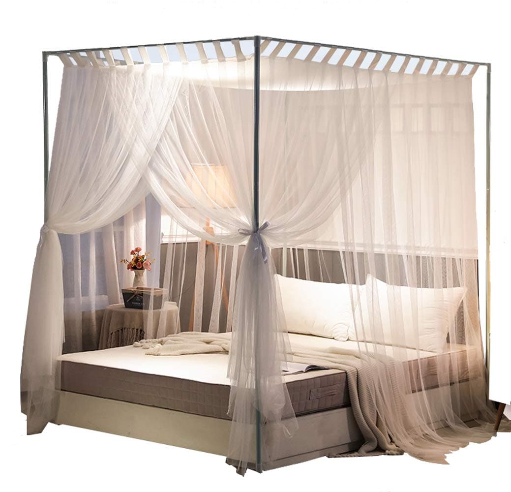 Mengersi Simple 4 Corner Post Bed Canopy Mosquito Net Netting Bedding for Girls Boys Adult (Twin, White)