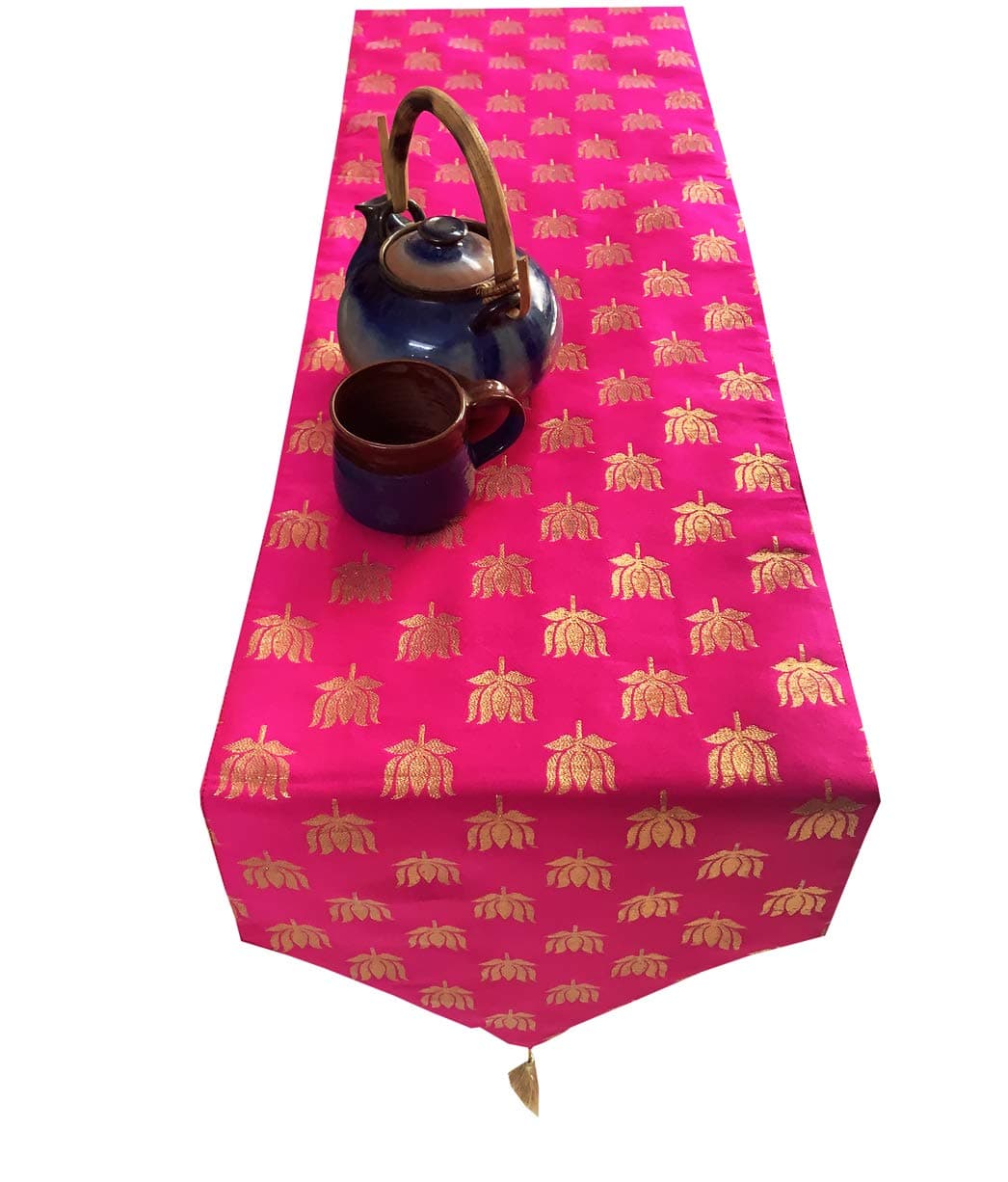 Pink Parrot-Jacquard Silk Table Runner 12x70 1 pc