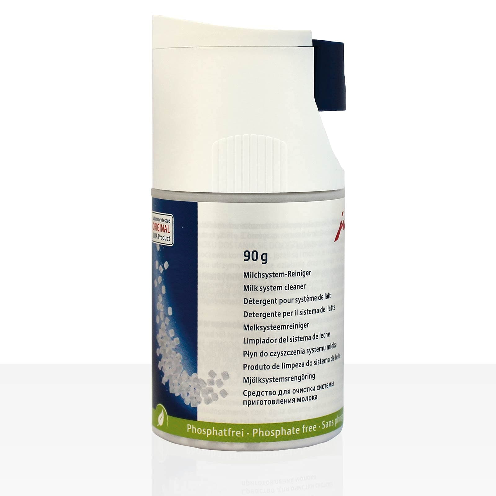 Jura Phosphate-Free Milk System Cleaner Mini-Tabs with Easy-to-Use Dispenser (90g Bottle, Off-White)