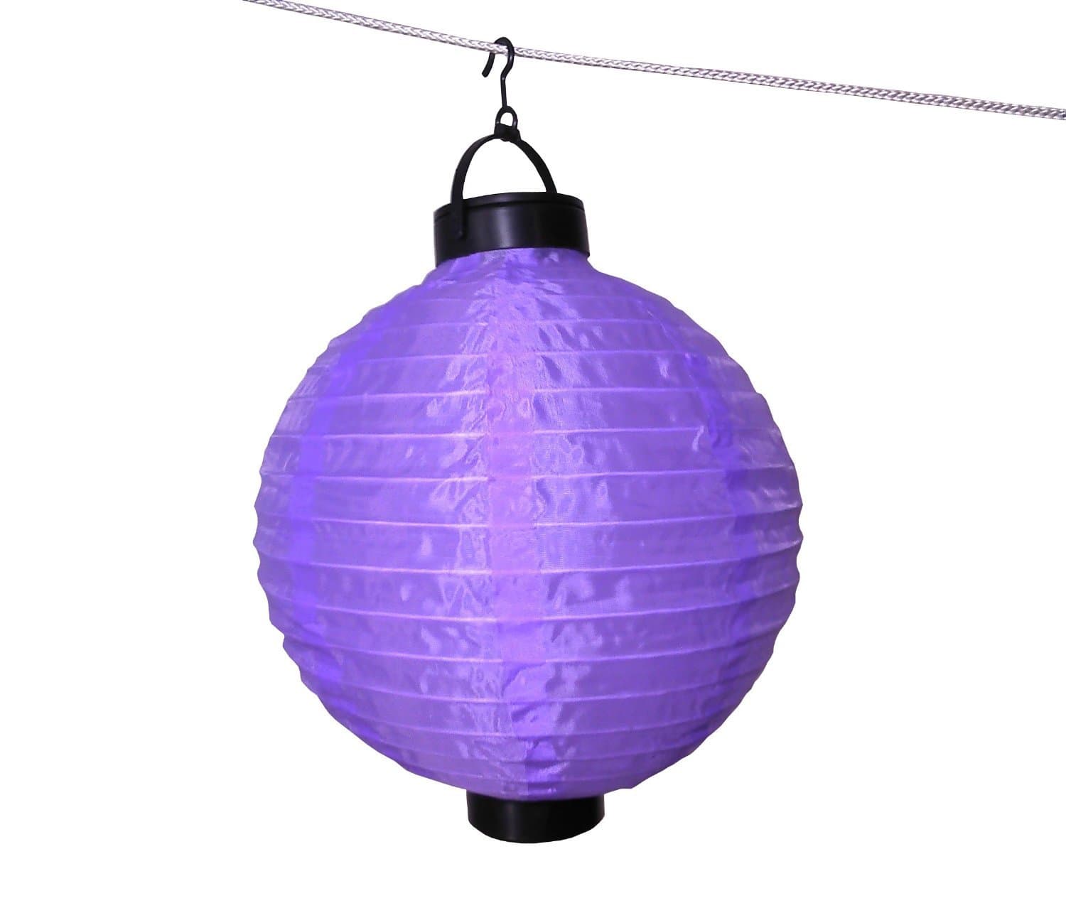 Purple Chinese Lantern - Battery Operated Solar LED Lights – Decorative Style Nylon Lamp for Indoor and Outdoor Hanging – Large Round Ball for Gardens, Patio, Deck and Events with Lifetime Warranty