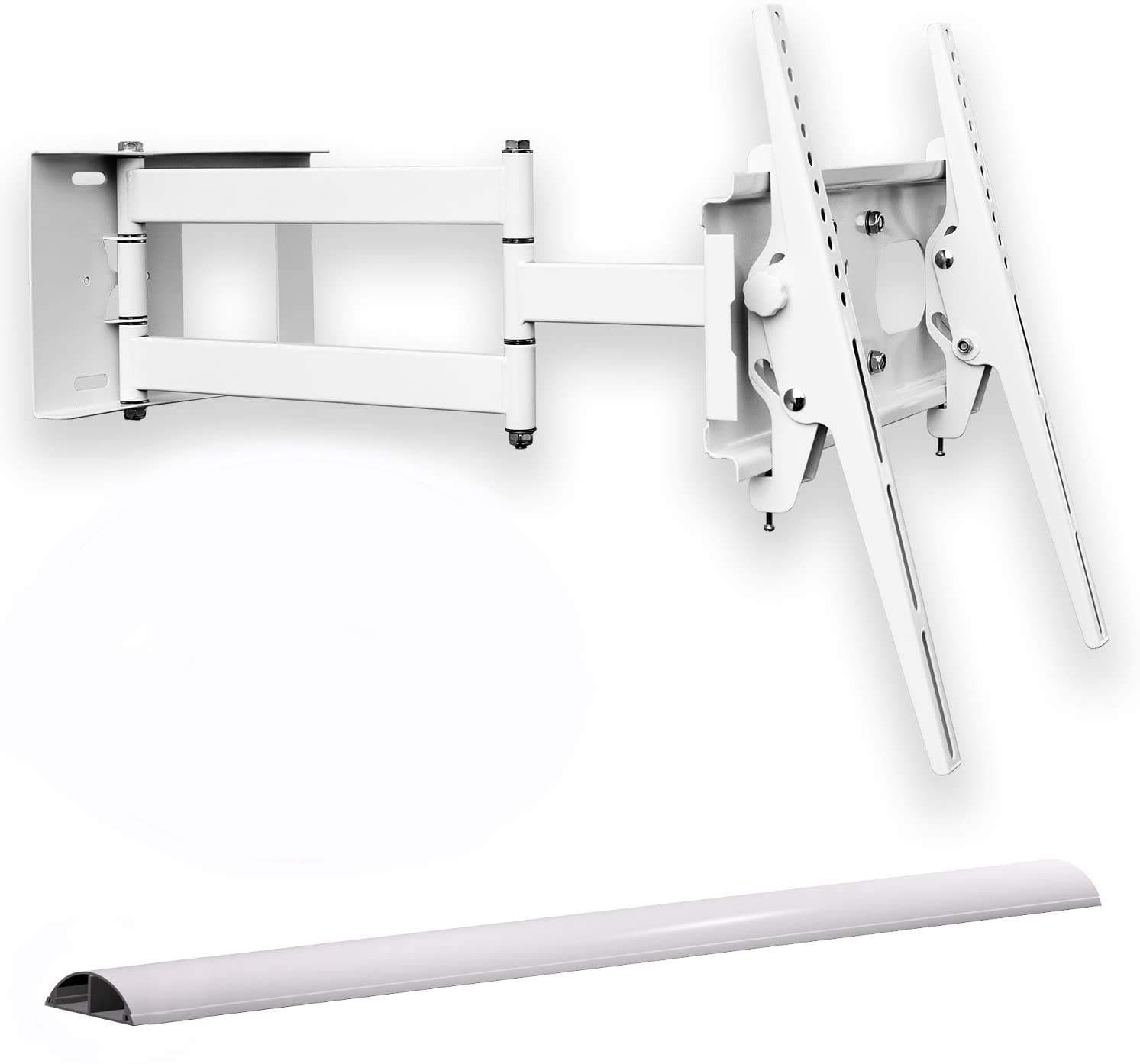 Swivel-Mounted TV Wall Bracket, White, with Cable Channel, Tilts, for Televisions up to 55 Inches
