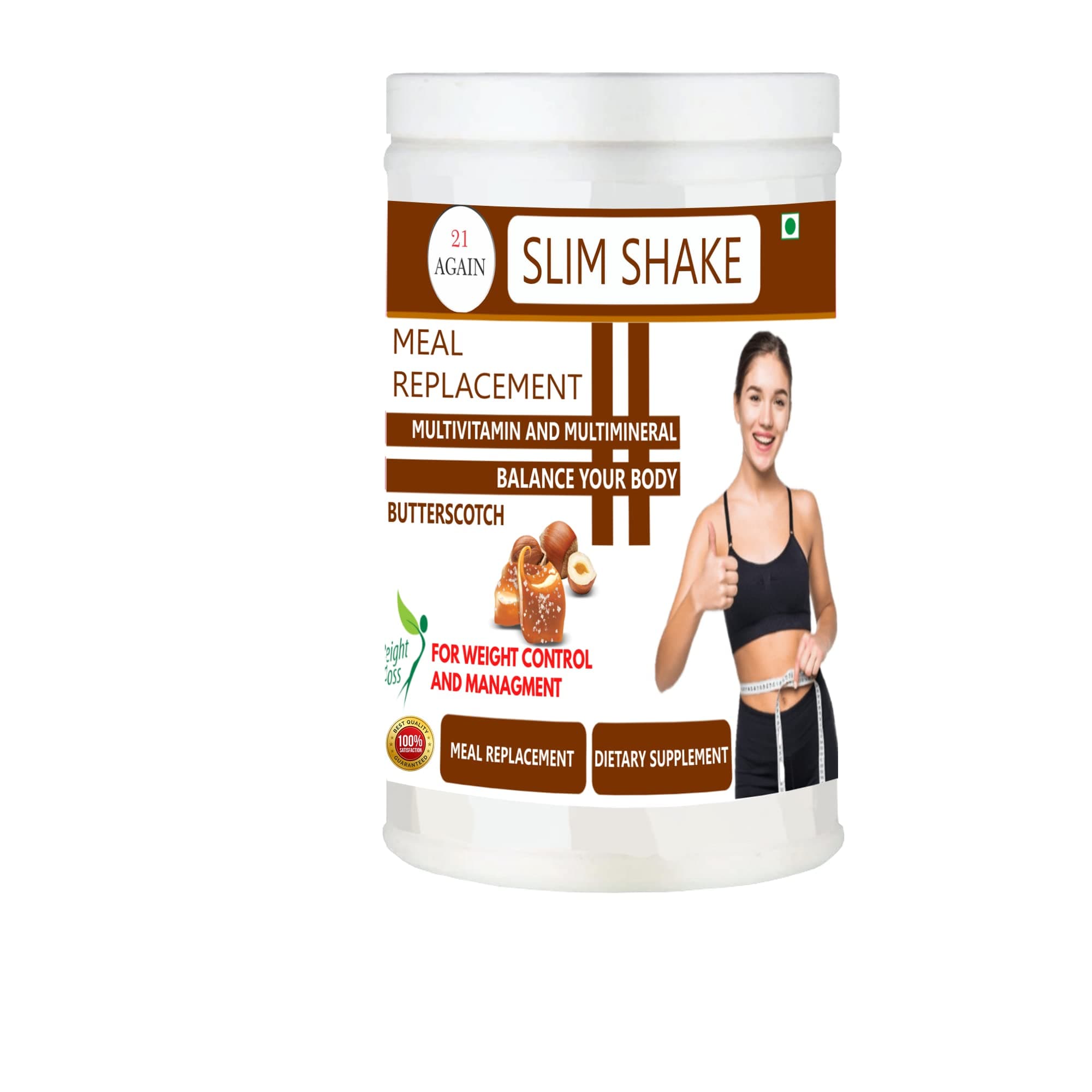 Hi-Protein Slim Shake Meal Replacement Shake - For Weight Control & Management With Natural Herbal Protein Shake - Blend (Ayurvedic Formula) 500g (Butterscotch)