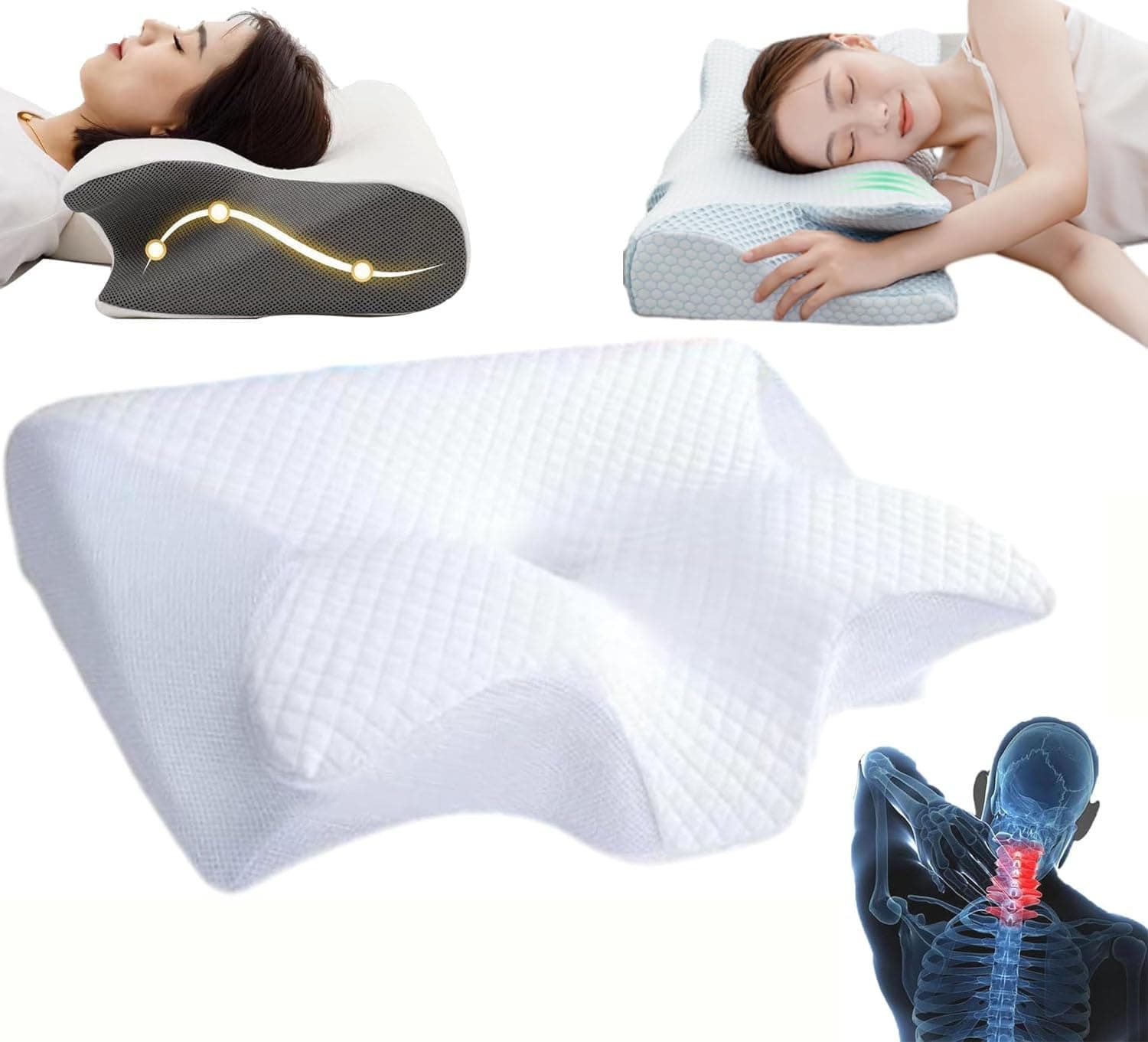 Memory Foam 2 in 1 Ergonomic Pillow,Soft Comfortable Sleep Pillow,Memory Foam Neck Pillow for Improve Sleep Quality (White)