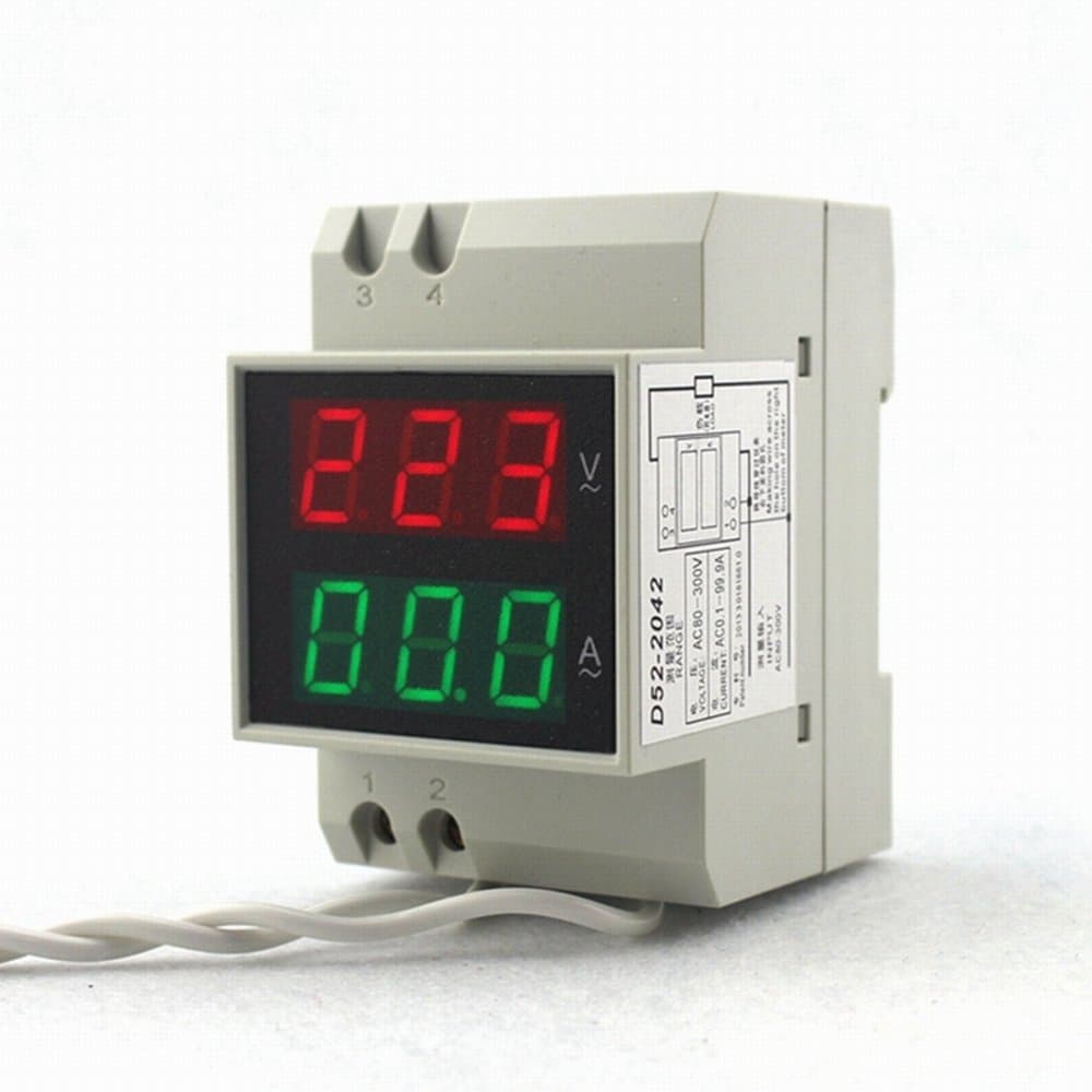 Din Rail Dual Led Display Digital AC Voltmeter Ammeter Voltage Ampere Meter Volt Current Panel Tester AC200-450V 0.1-99.9A