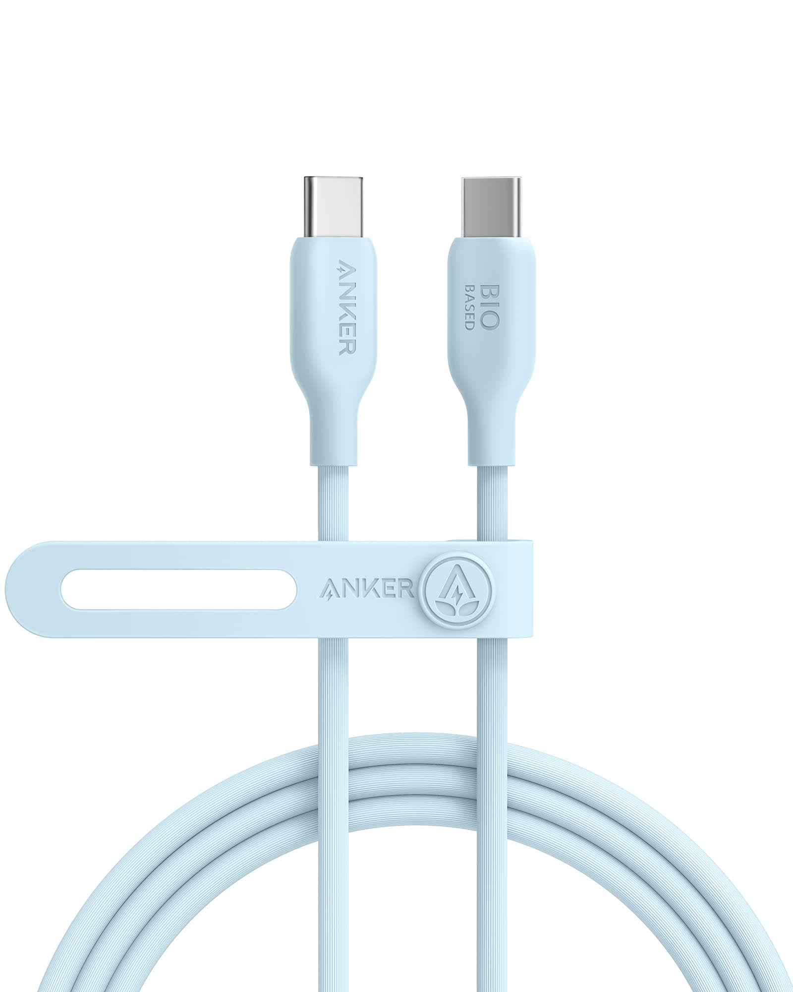 Anker 543 USB C to USB C Cable (240W 6ft), USB 2.0 Bio-Based Charging Cable for MacBook Pro, iPad Pro, iPad Air, Samsung Galaxy S25/S24/S23+/S23 Ultra/S22 Ultra, and More (Misty Blue)