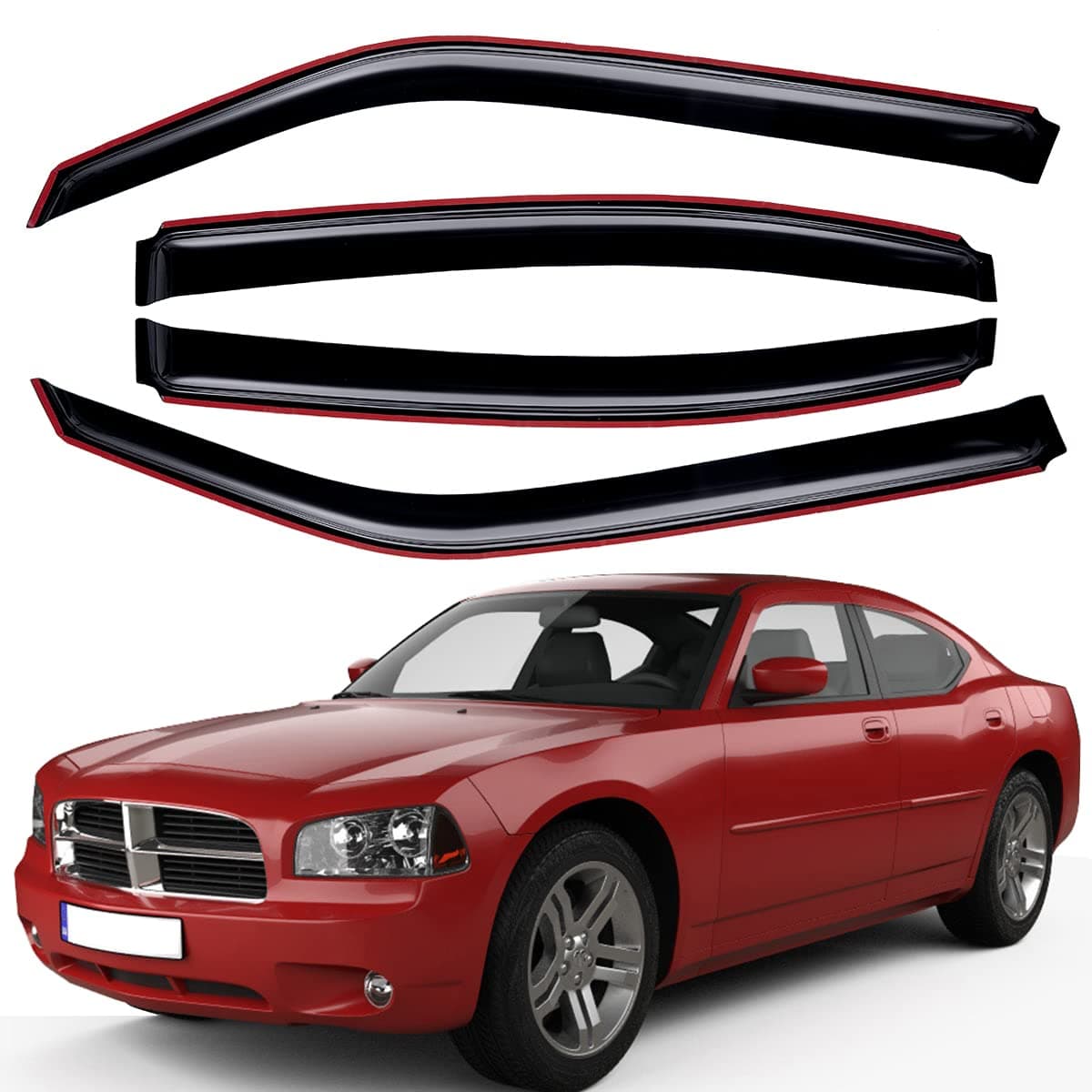 Lightronic Extra Durable Clip-on in-Channel Auto Vent Window Visor, Fits 2006-2010 Dodge Charger, UV Protection Rain Guard, Original Wind Deflector, No-Drill Easy Install, Dark Smoke, 4-Pcs