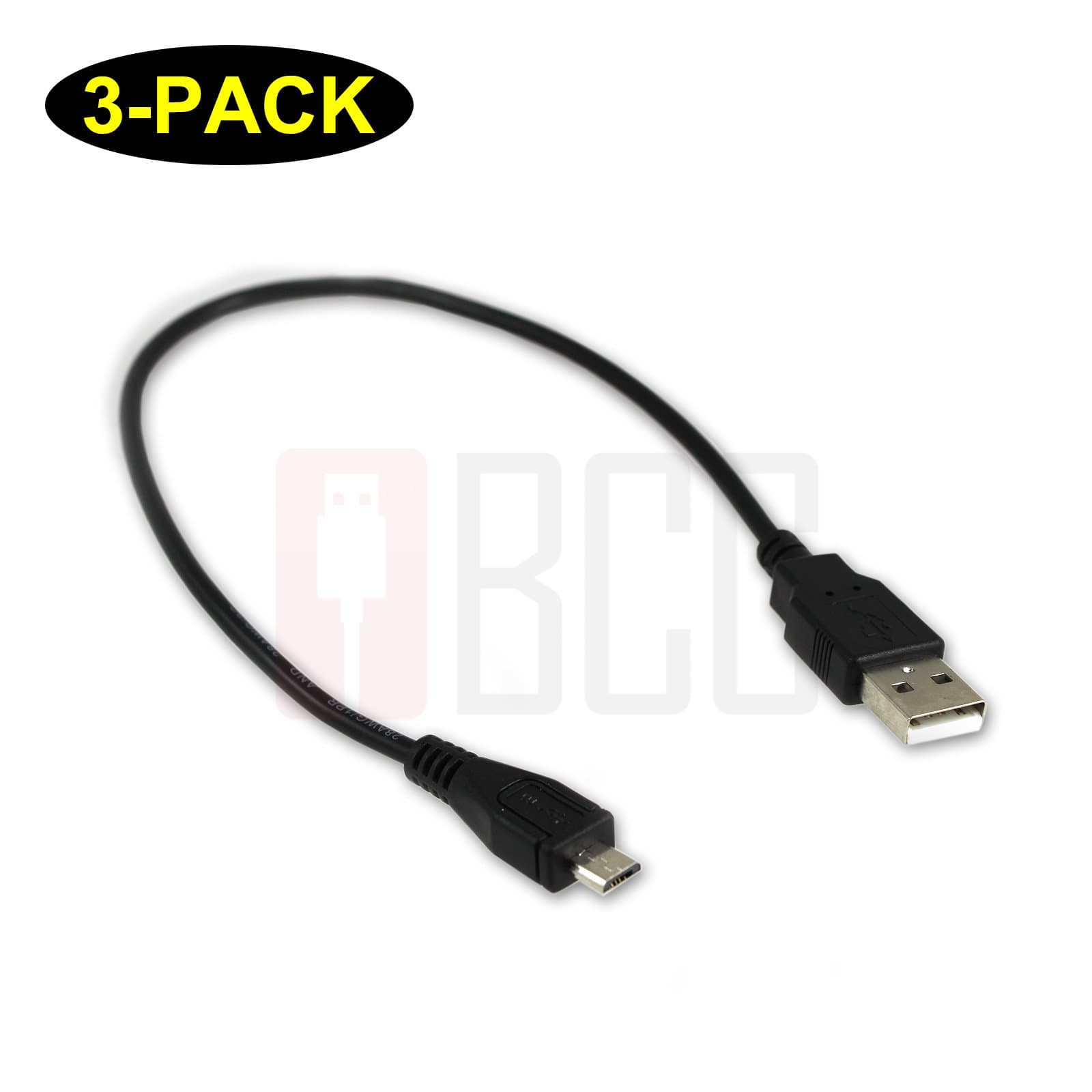 (3-Pack) BuyCheapCables 1Ft. USB Cable 2.0 A Male to Micro B Cable 12" (1 Feet)