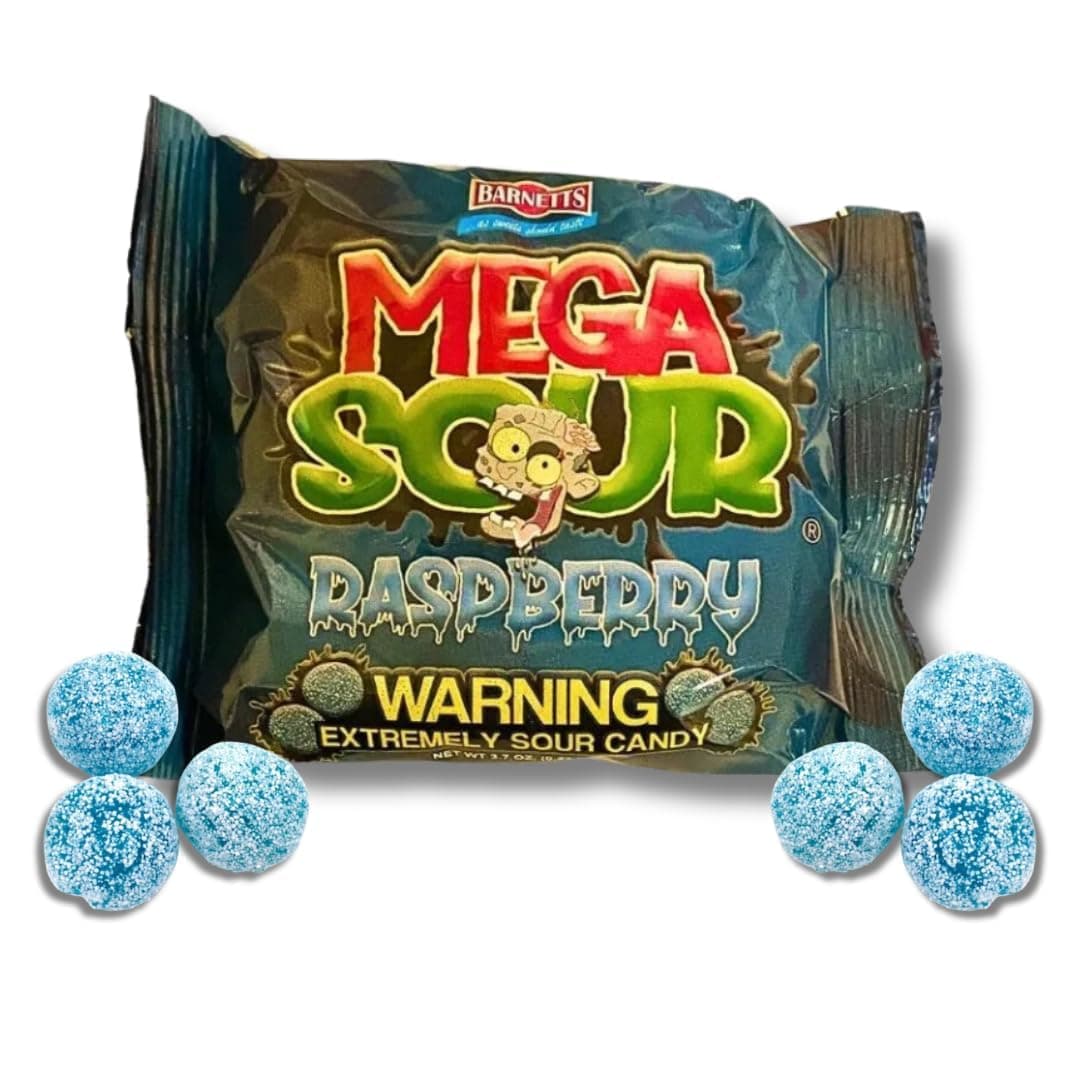 Barnetts Mega Sour Bombs - Blue Raspberry - Extremely SOUR Candy - 3.2 oz. Bag By Lyza's Sweets & Treats