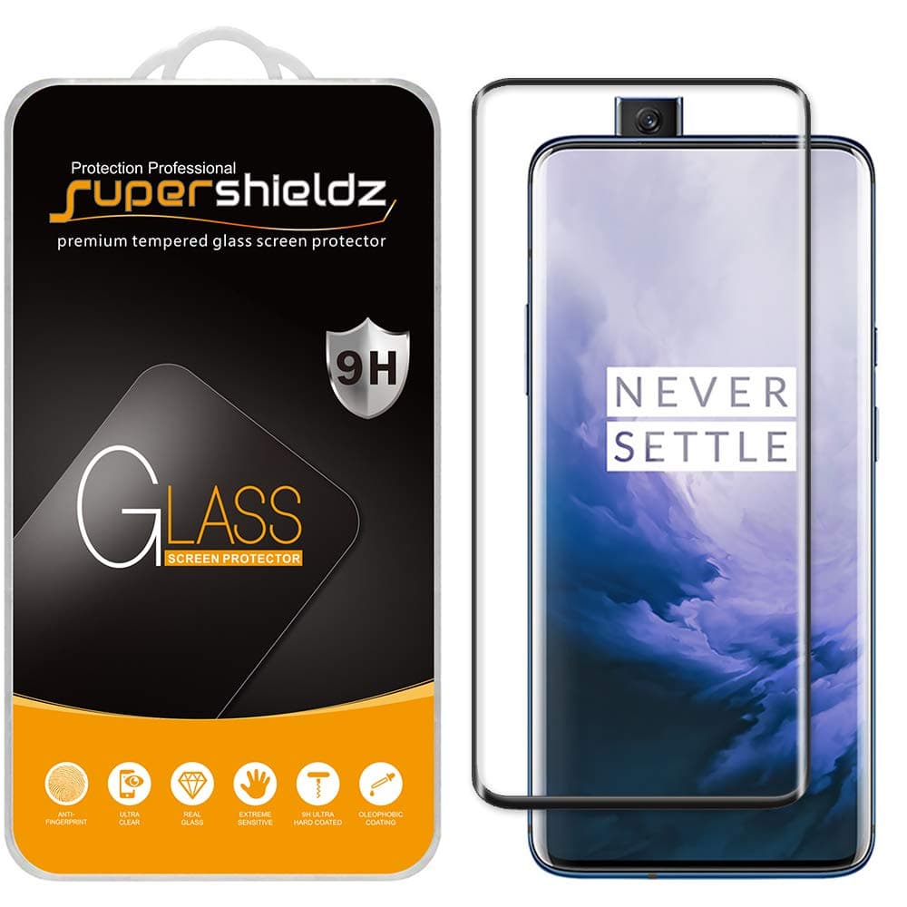 (2 Pack) Supershieldz for OnePlus 7 Pro Tempered Glass Screen Protector, (Full Cover) (3D Curved Glass) Anti Scratch, Bubble Free (Black)