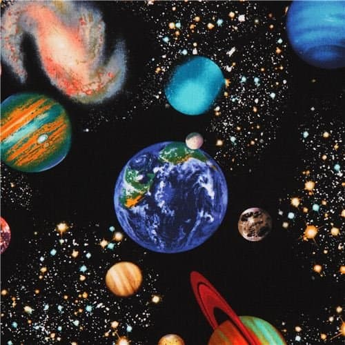 black space fabric with planets by Timeless Treasure (per 0.5 yard multiple)