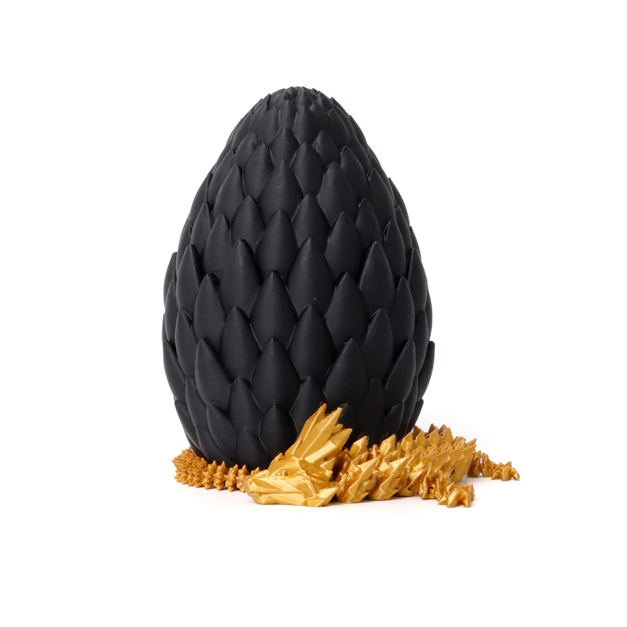 3D Printed Dragon Egg - Black Egg with 12” Gold Dragon - Large Fidget Toy, Flexible Articulated Crystal Dragon Inside,Figurine Decor, Executive Desk Toy, Dinosaur Toys for Kids 8-12 Gift