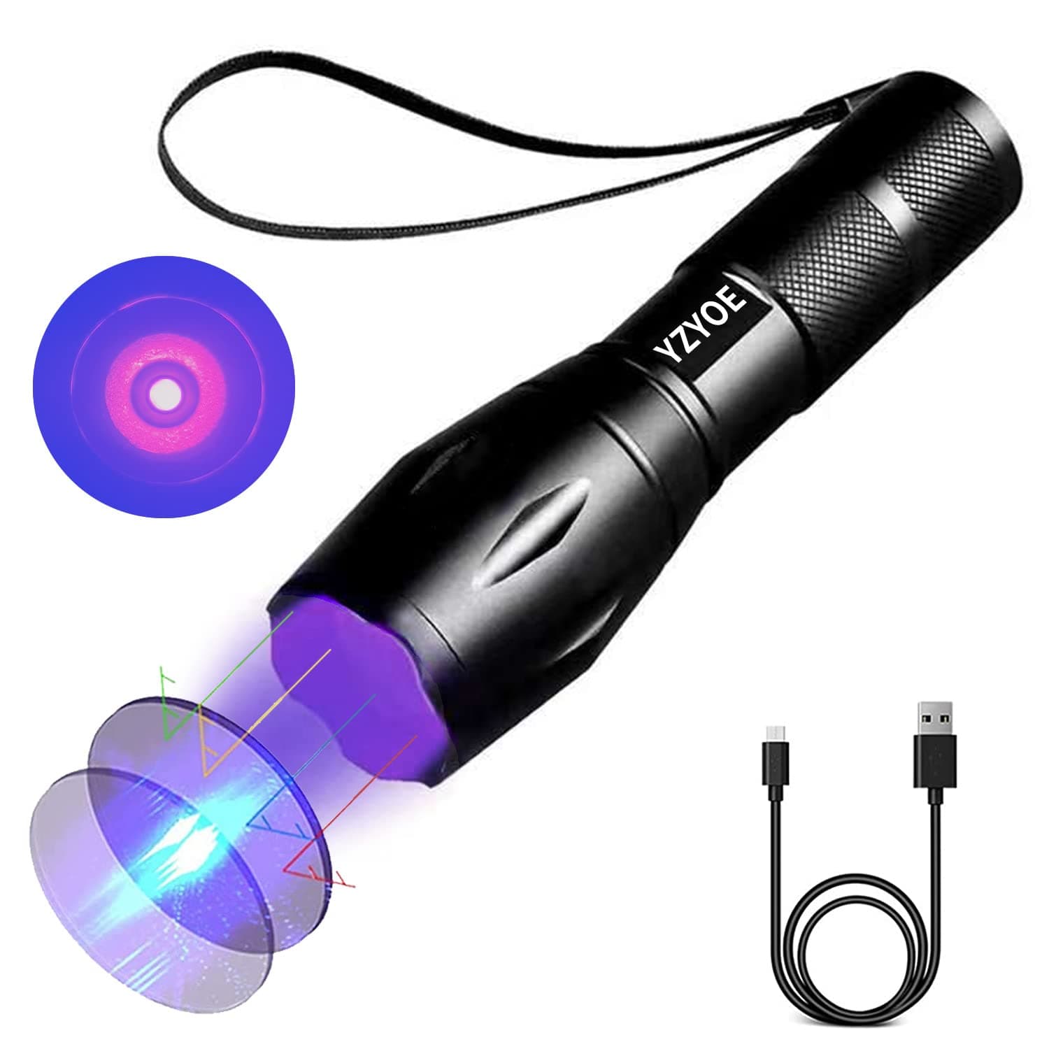 365 nm Black Light Flashlight Powerful Rechargeable,Fluorescent Agent Detection Lamp, Jade, Jewelry, Paper Money, Fungal Detector,LED UV Flashlights 1 Mode Detection Light.