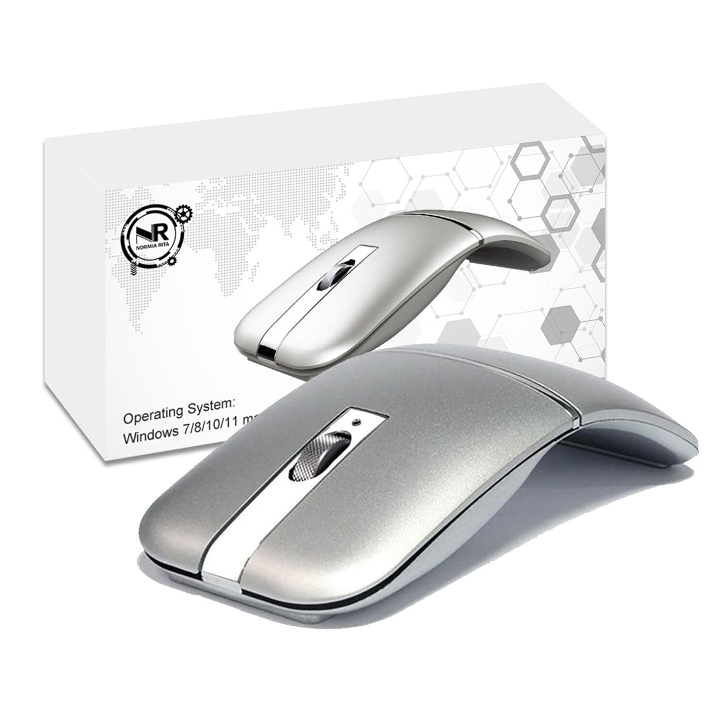 Foldable Arc Wireless Mouse Silent Click Bluetooth 5.0 and 2.4GHz Dual Modes Portable Curved Mouse for Home, Office, Travel (Silver)